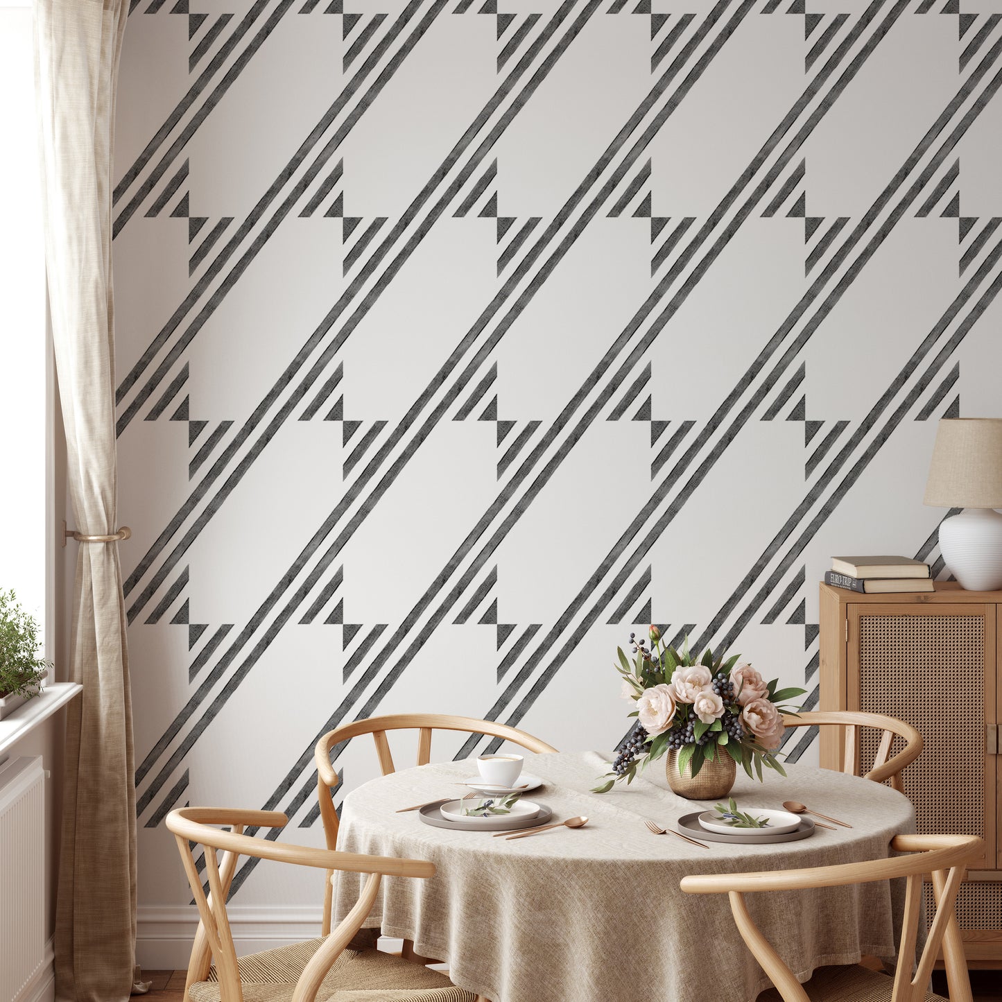 Black and White Diagonal Stripe Wallpaper For Walls