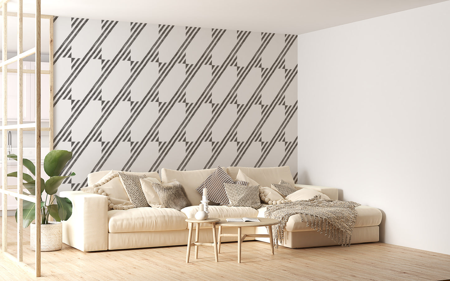 Black and White Diagonal Stripe Wallpaper For Walls