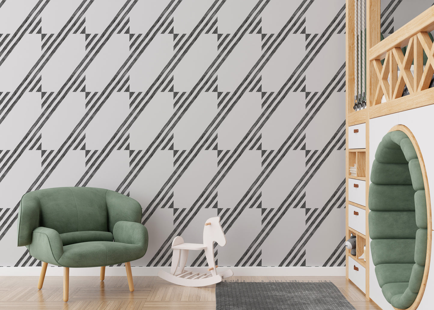 Black and White Diagonal Stripe Wallpaper For Walls