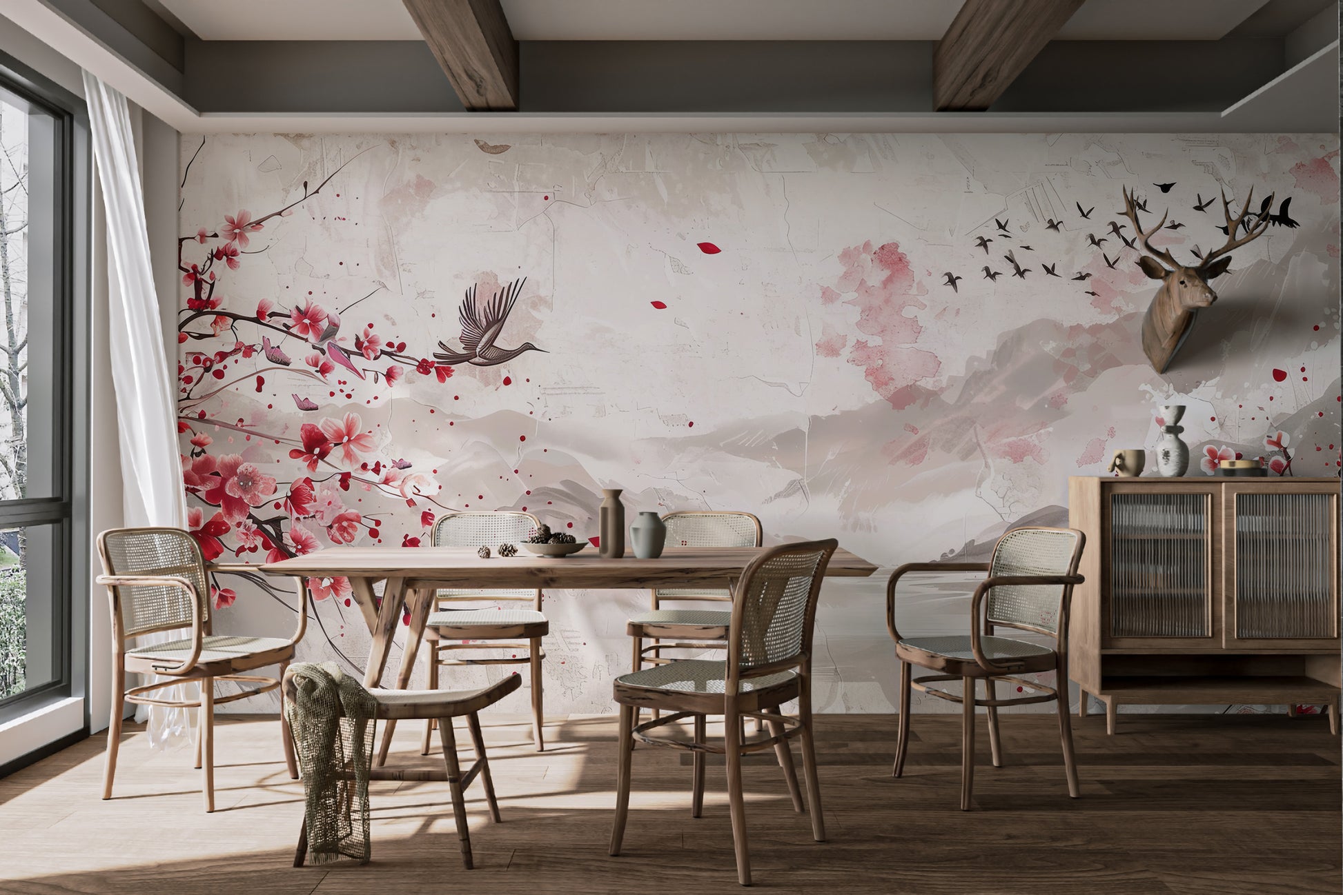 Japanese floral art wall covering
