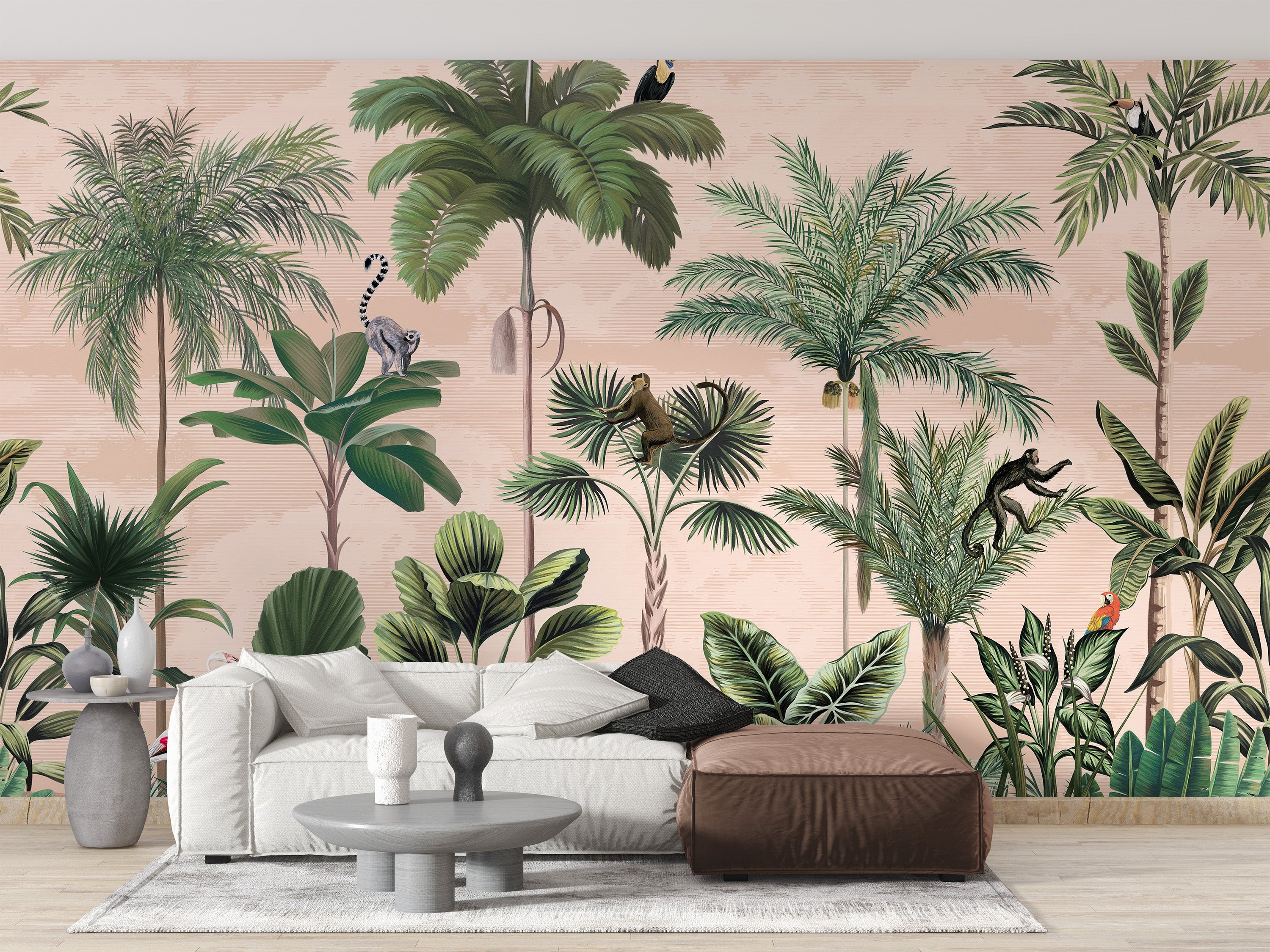 Self-adhesive green forest mural for modern interiors