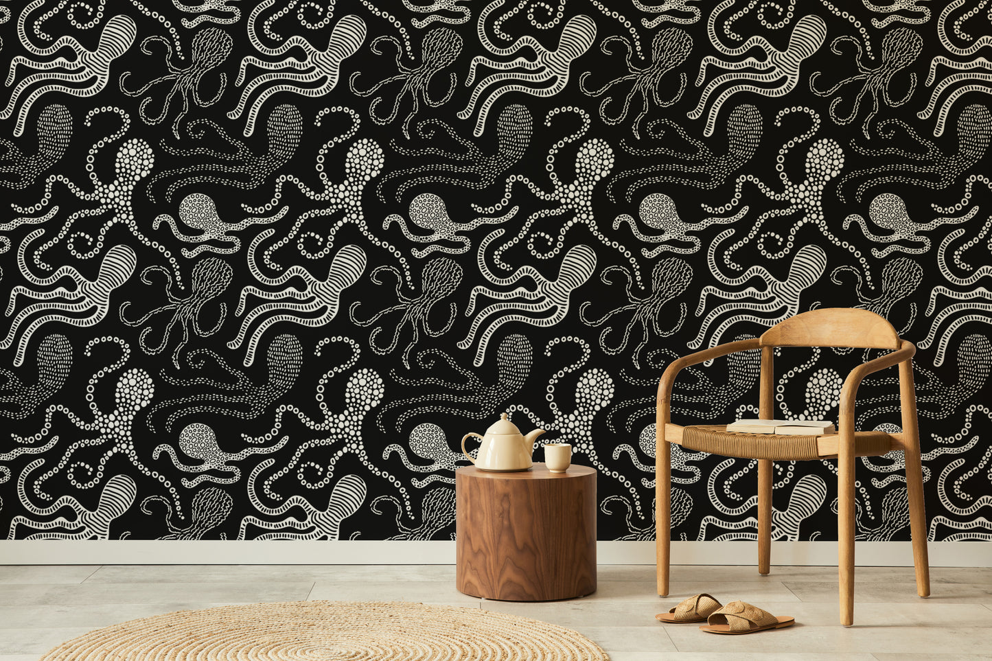 Stylish Scandinavian wallpaper with octopus patterns