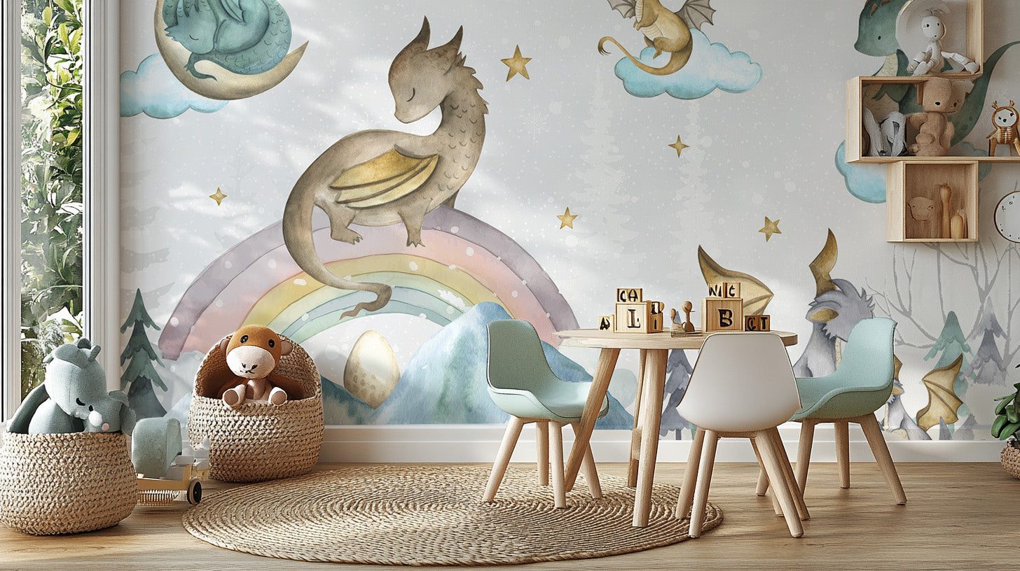 Fairytale dragon soiree wall mural for whimsical decor