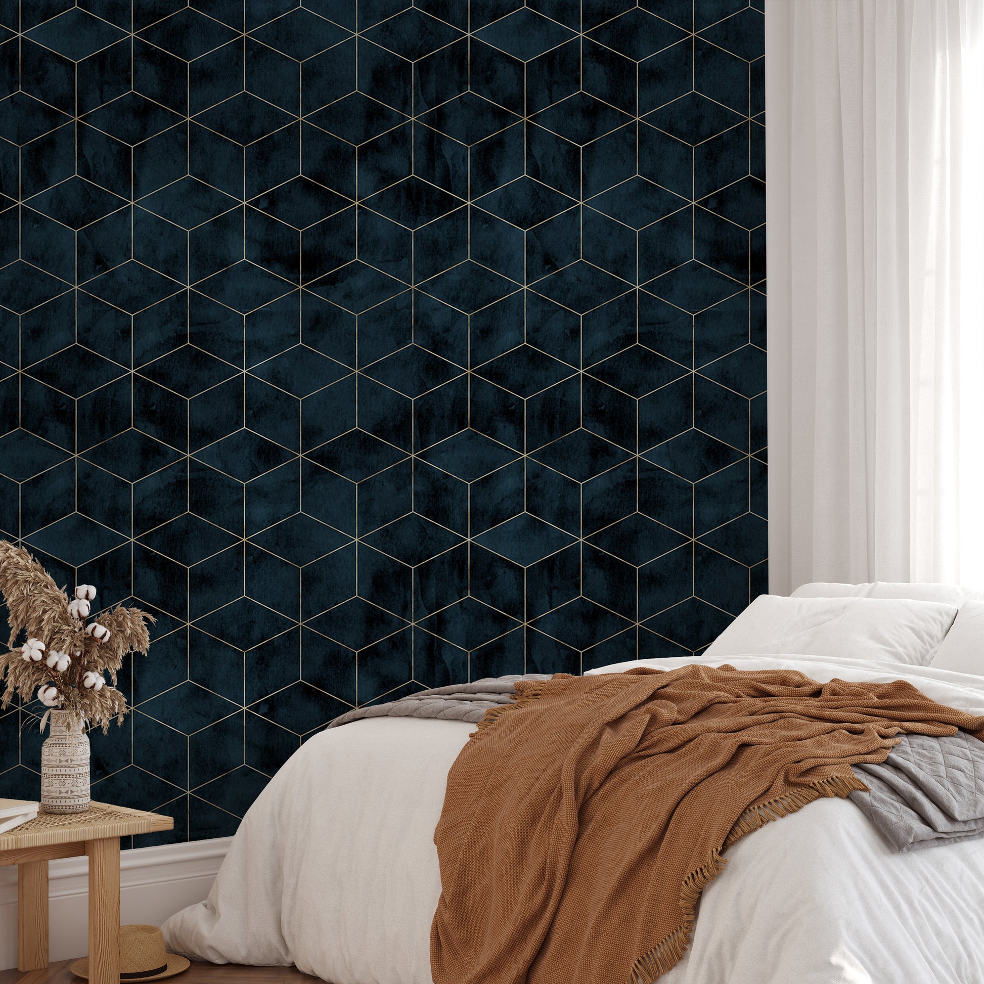 Geometric dark cubes Deco wallpaper for walls.