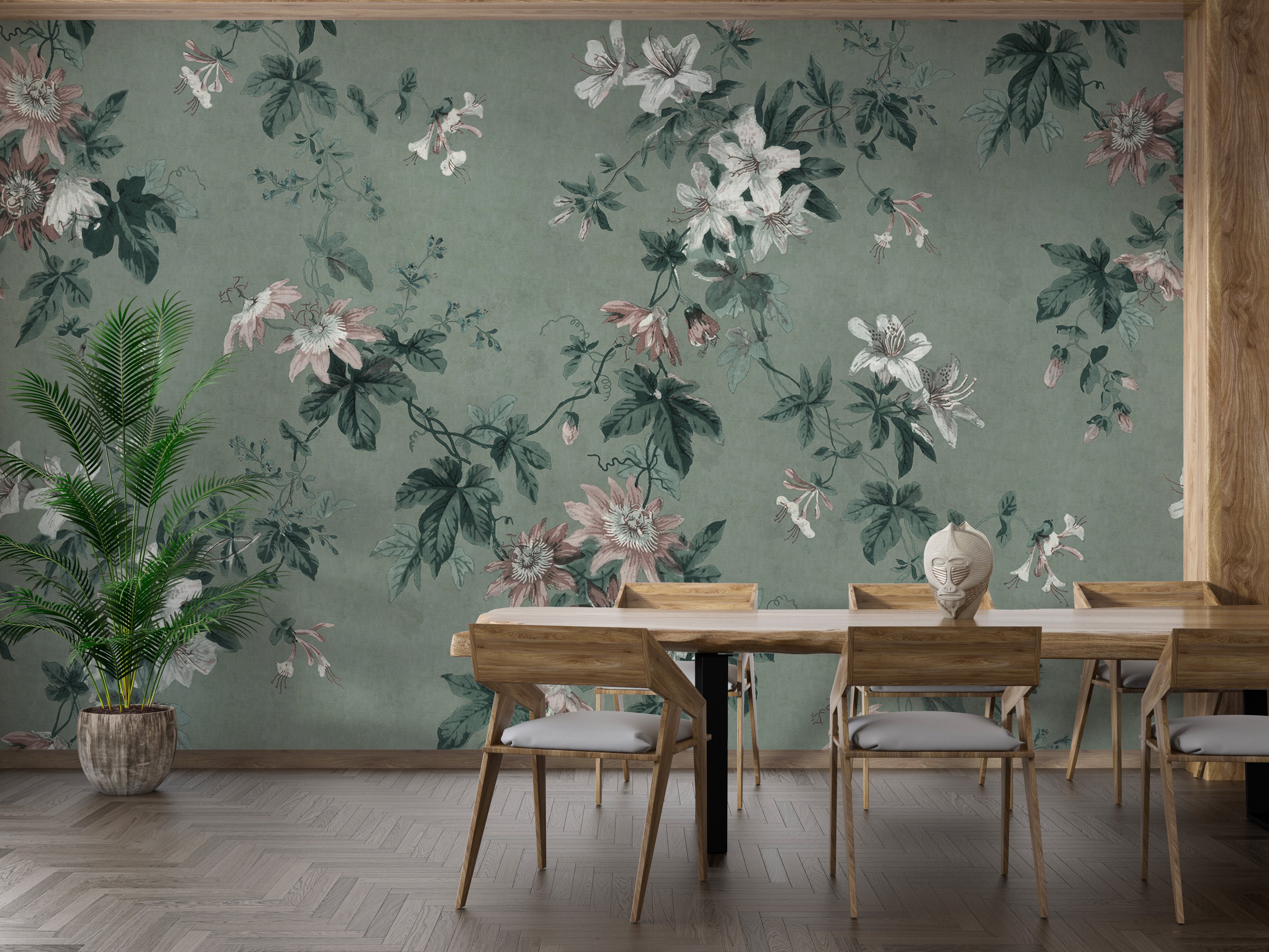 Stylish green chinoiserie mural for chic room designs
