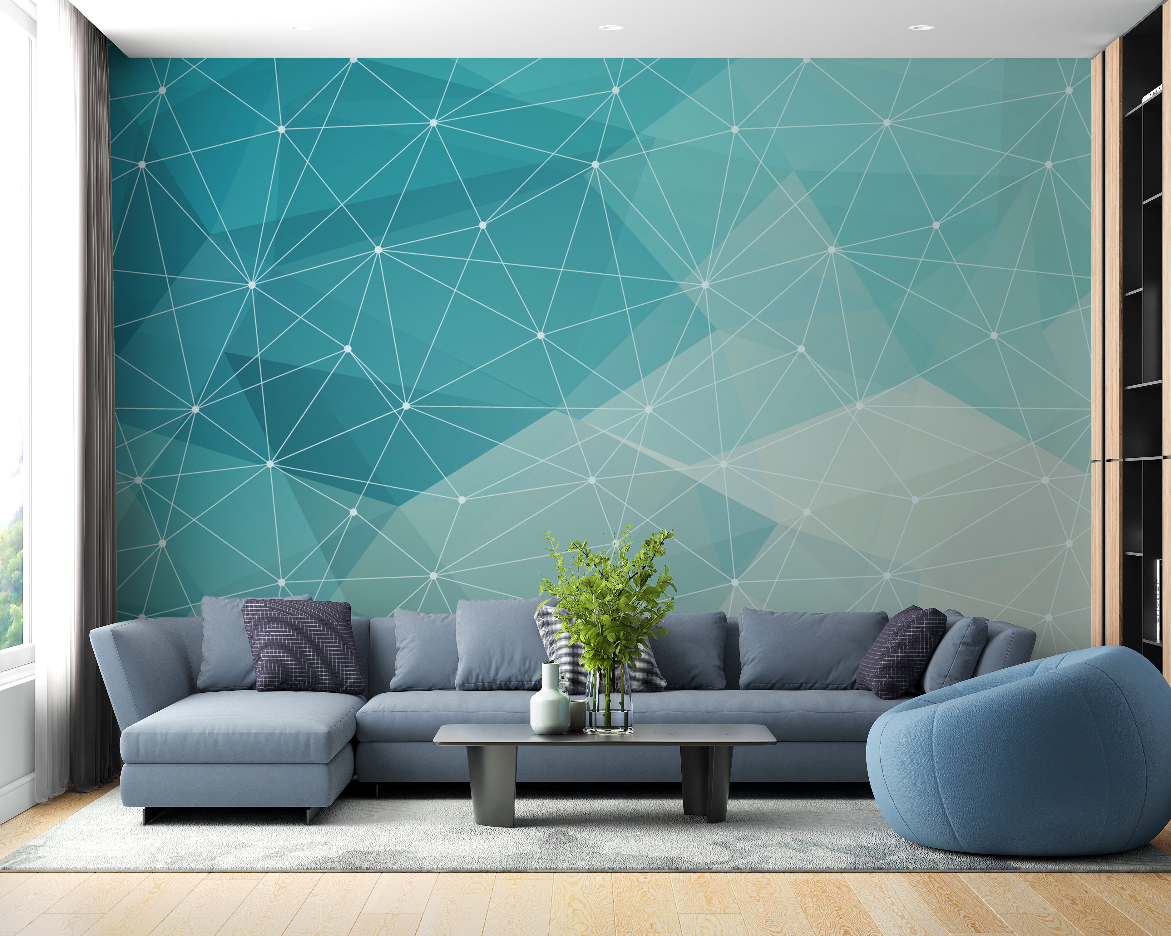 Geometric crystal mural for modern appeal
