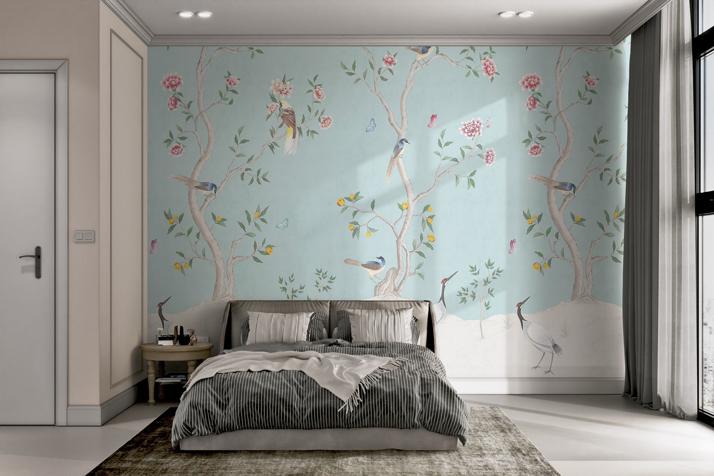 Birds and Roses Chinoiserie Wall Mural