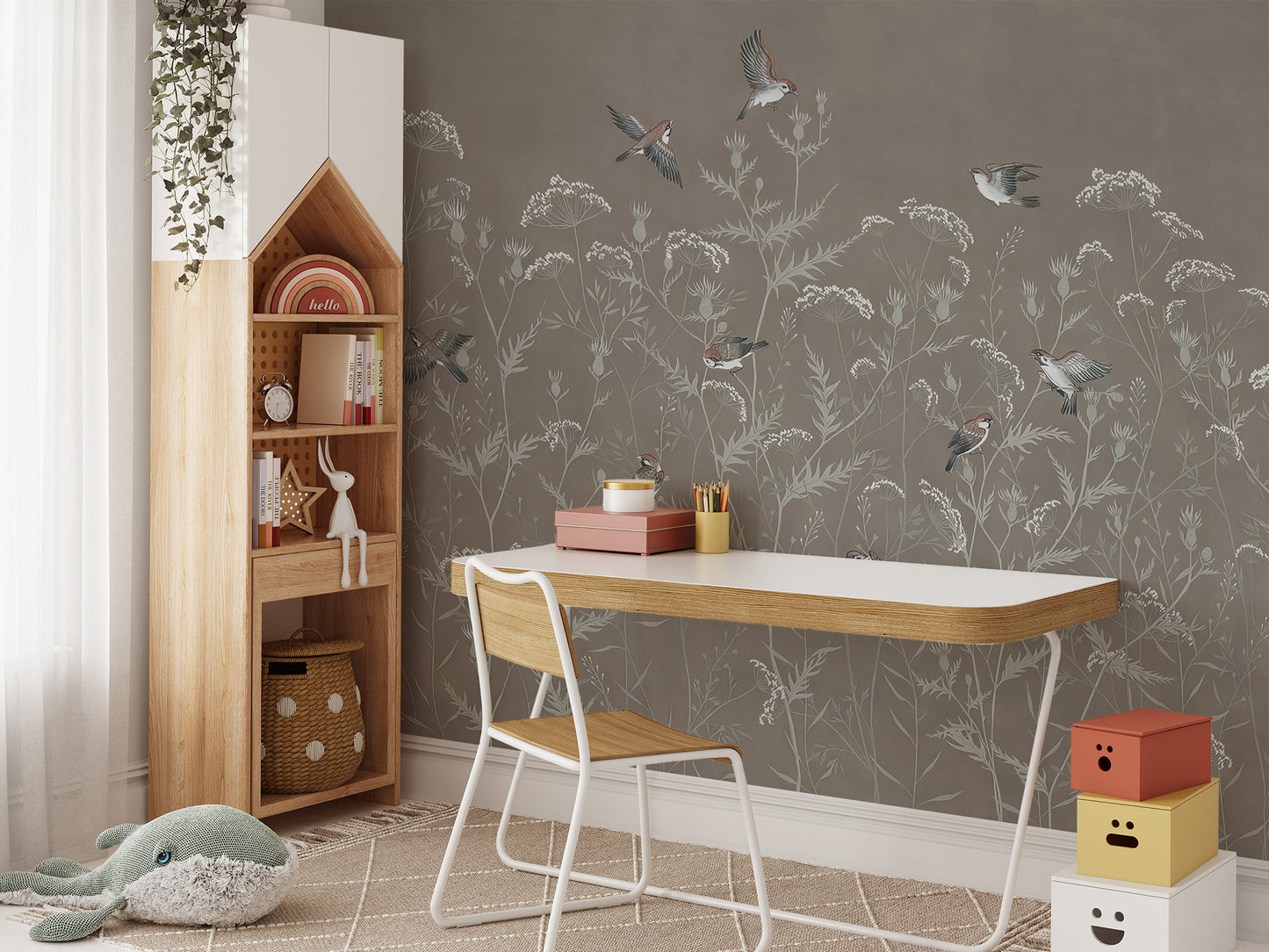 Peel and stick flying sparrows mural for elegant rooms