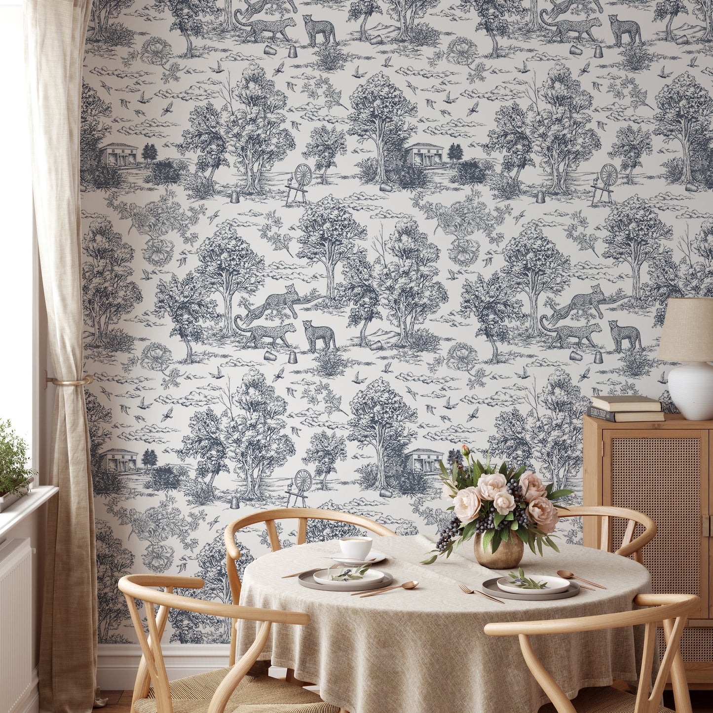 Vintage Trees and Leopard Pattern Wallpaper