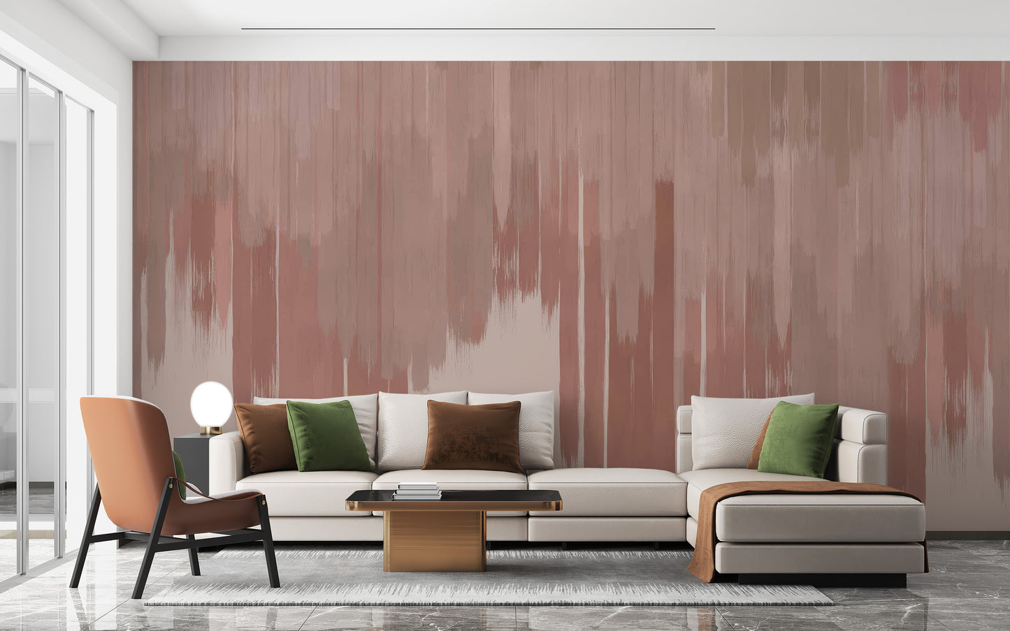 Contemporary abstract mural with a smooth pink fade
