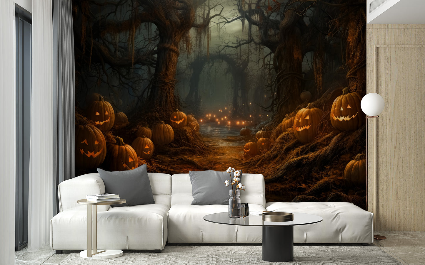 Spooky Pumpkin Forest Halloween Wallpaper