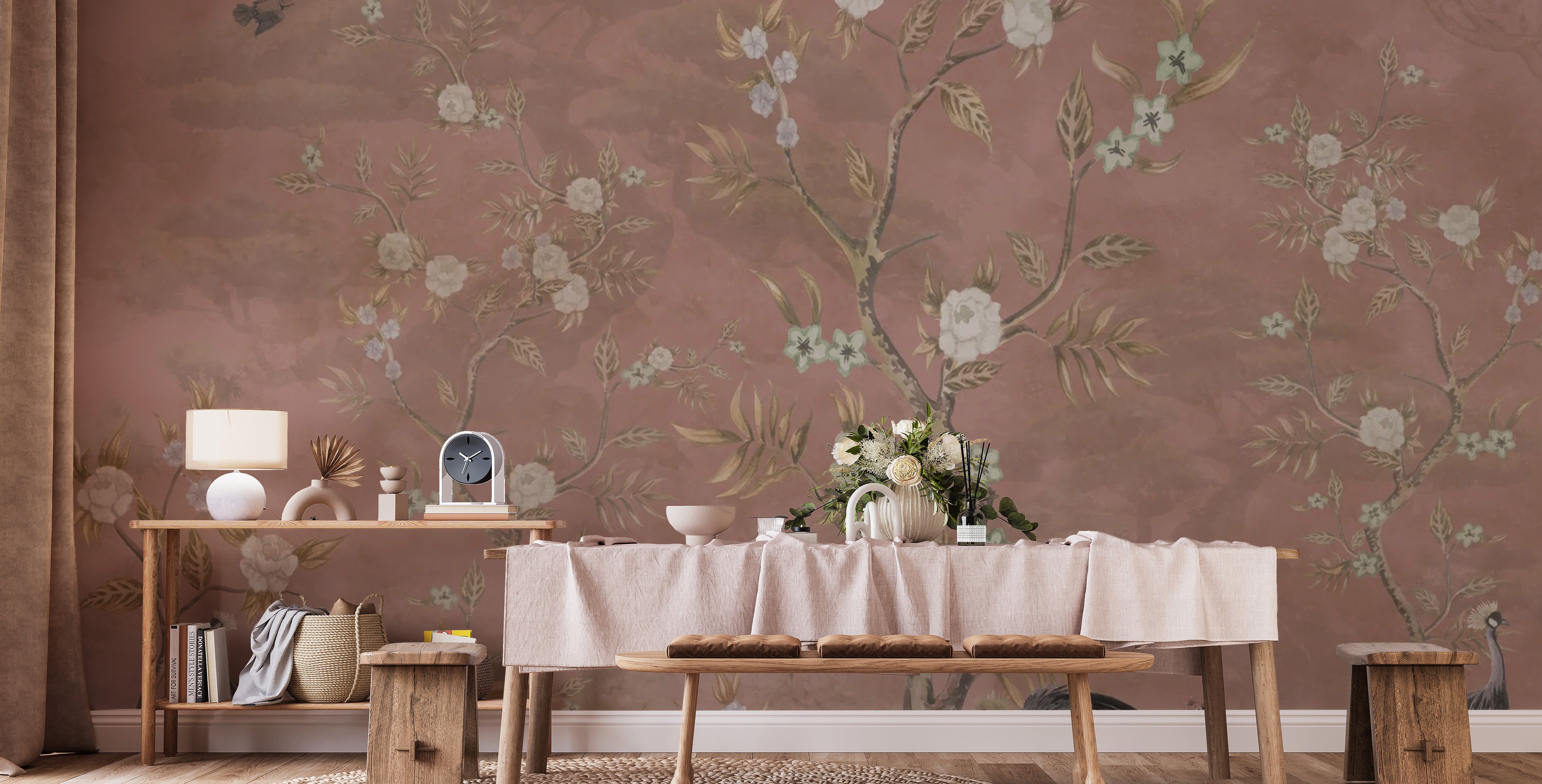 Beautiful brown chinoiserie wall mural for chic spaces
