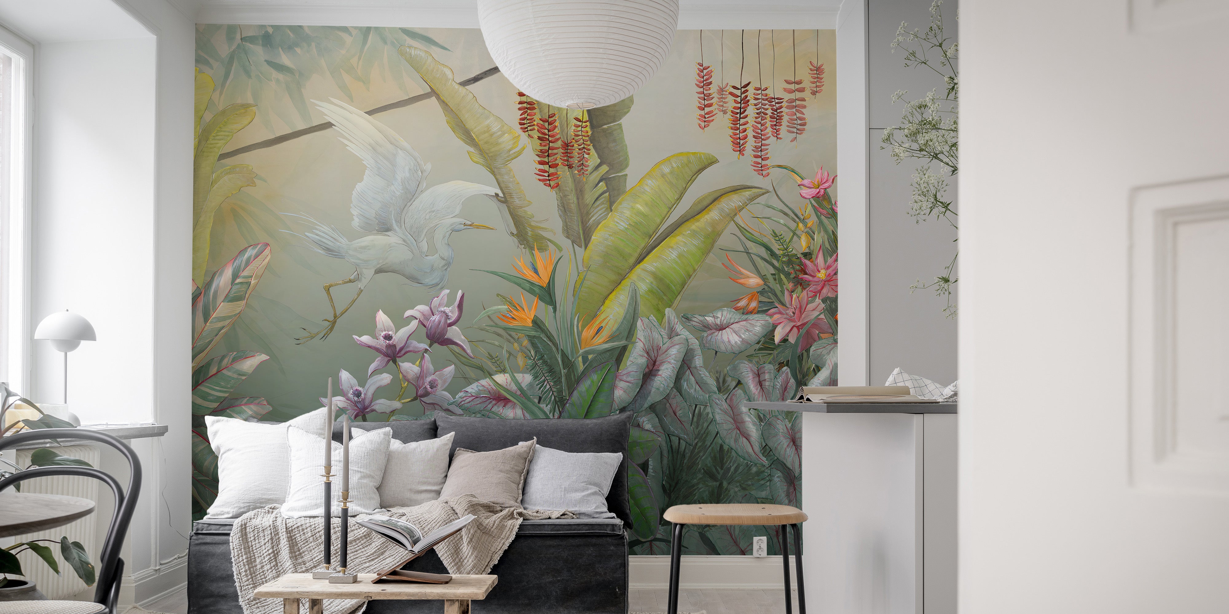 Green Botanical Wall Mural Design