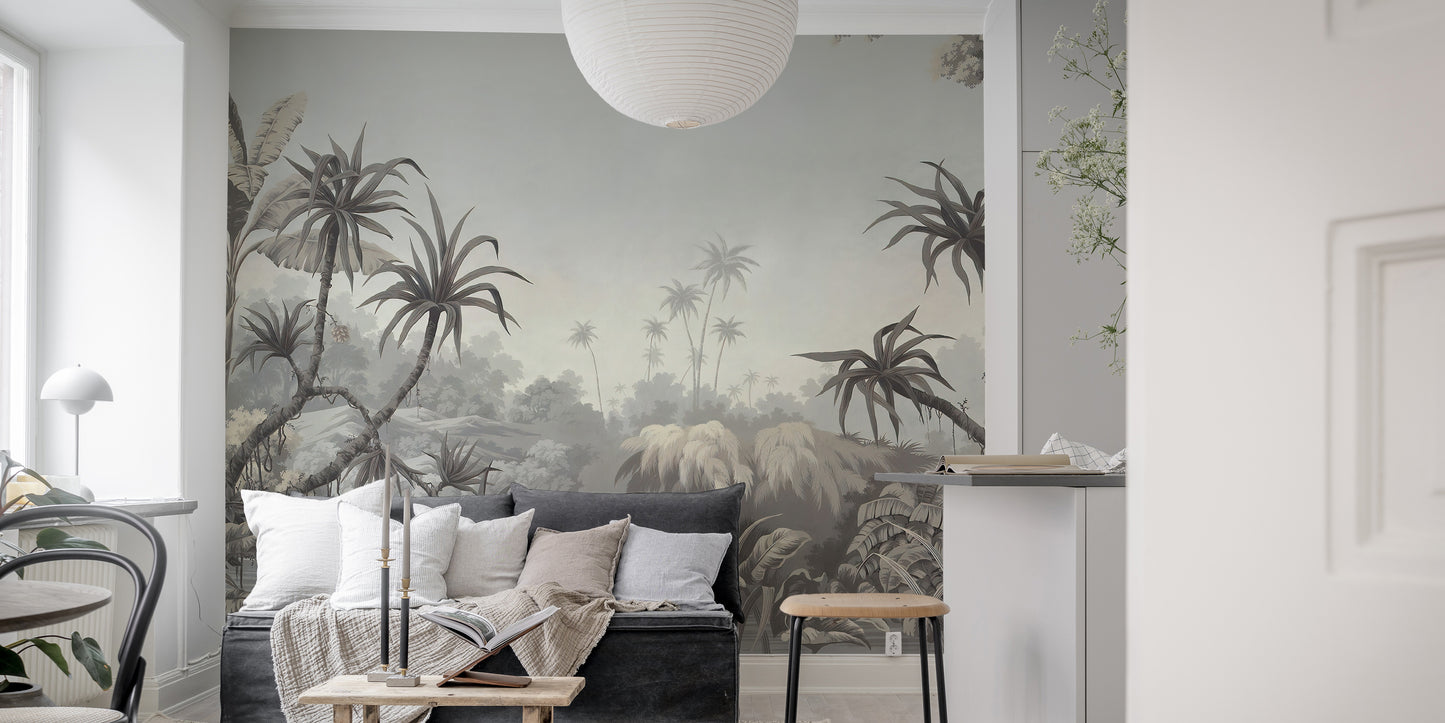 Serene lake and palm wallpaper for interiors
