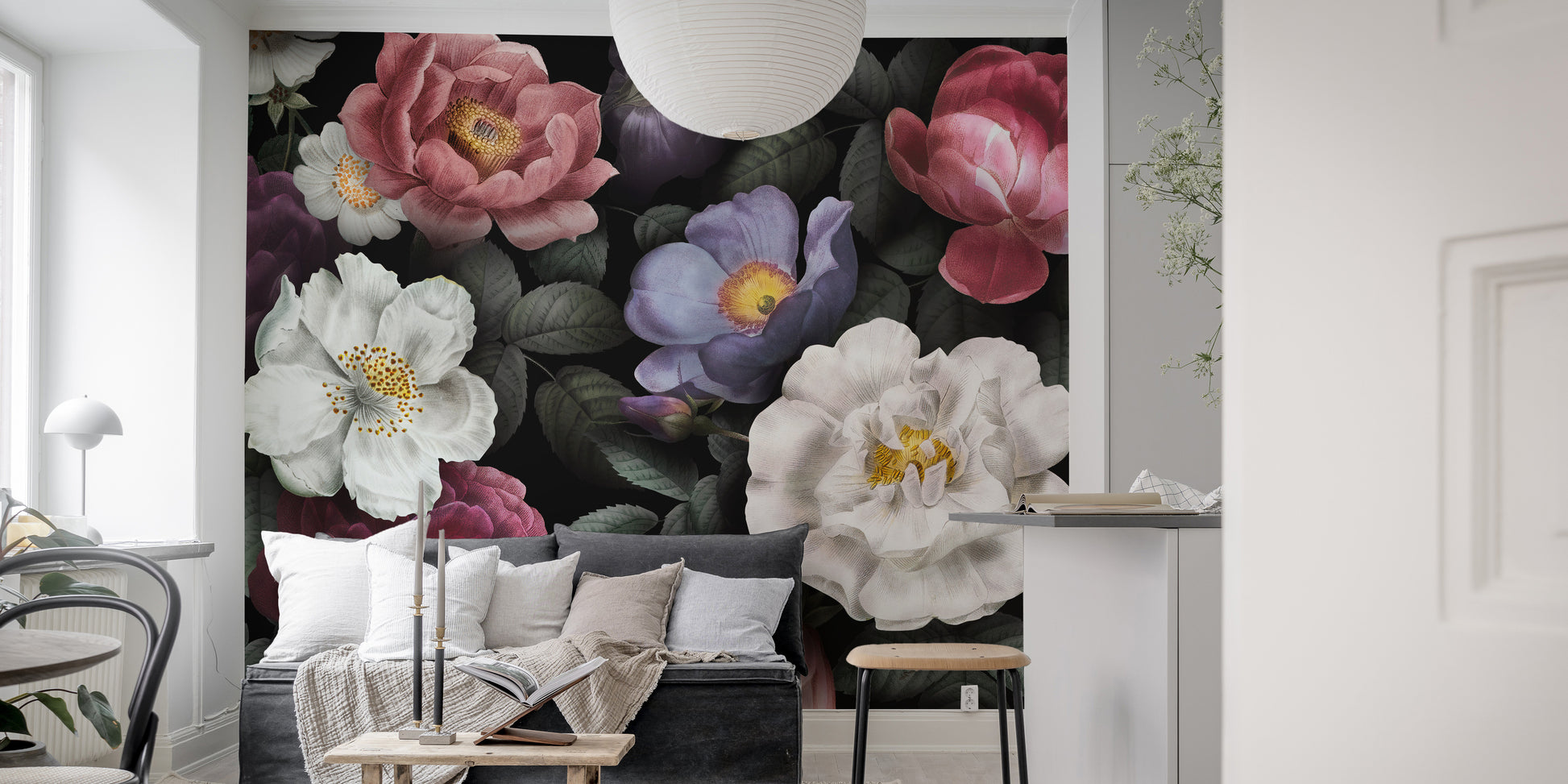 Elegant dark floral wallpaper for decor
