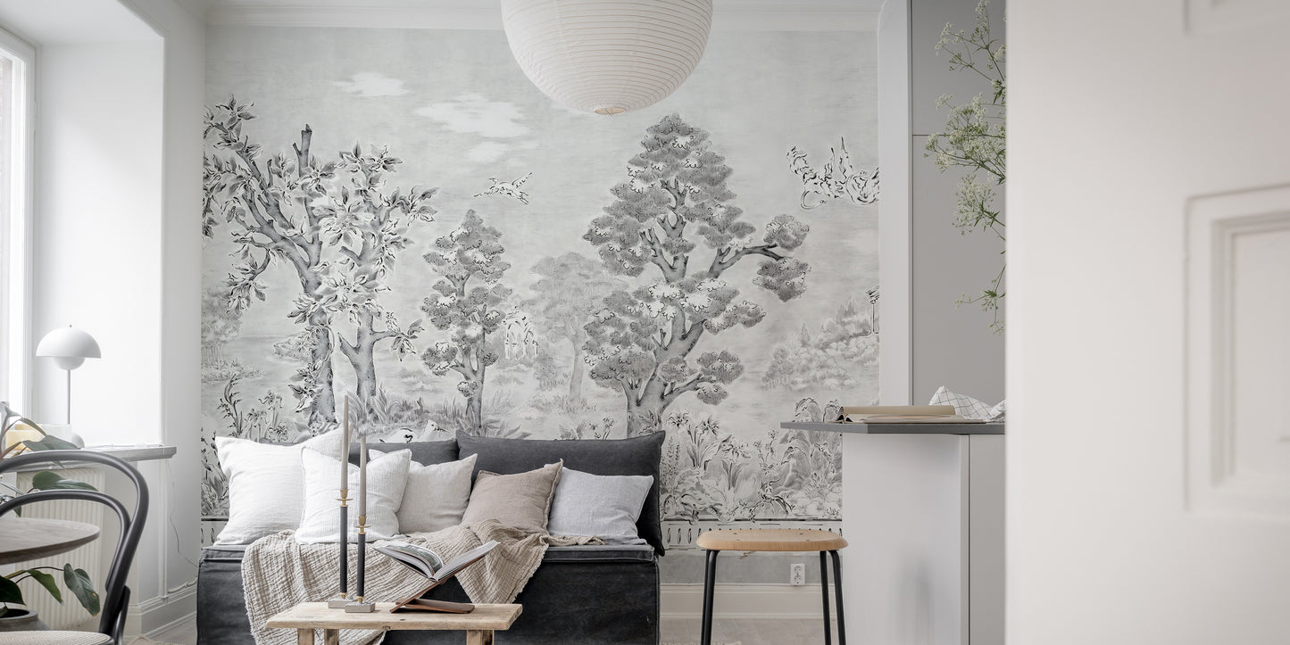 Black & White Watercolour Tropical Tree Mural