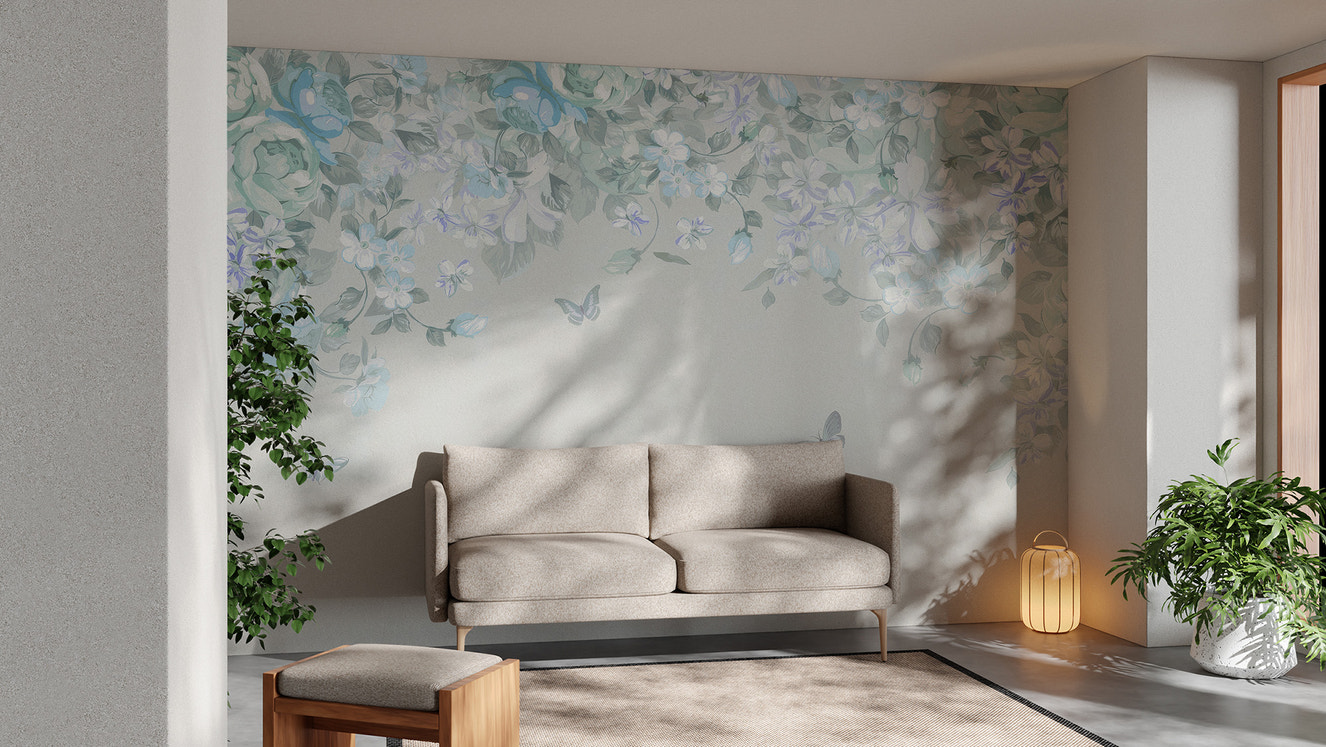 Enchanting Whimsical Butterfly Meadow Wall Mural design