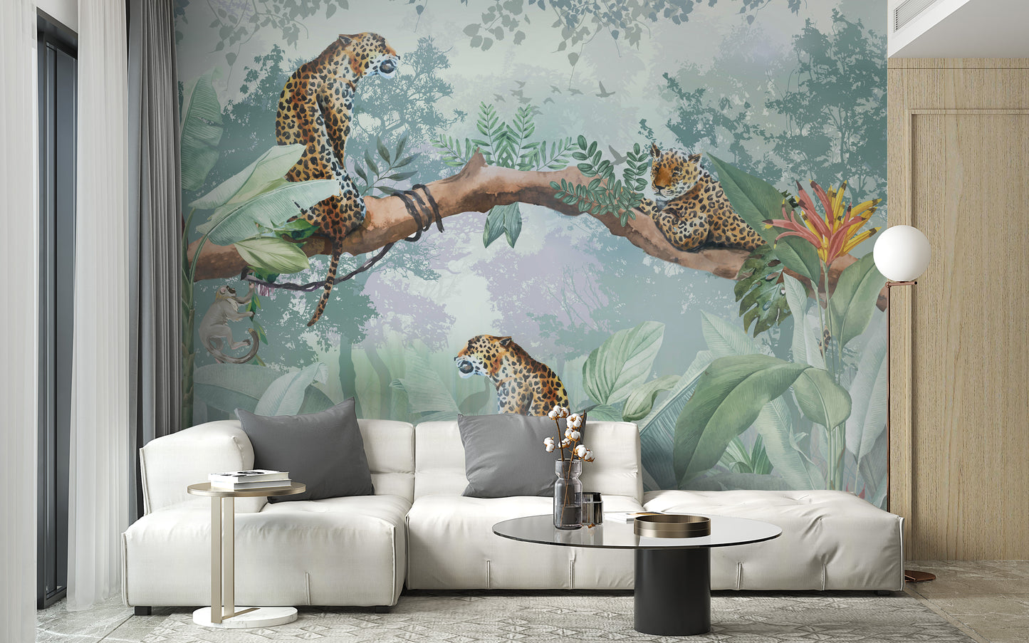 Leopard and foliage mural
