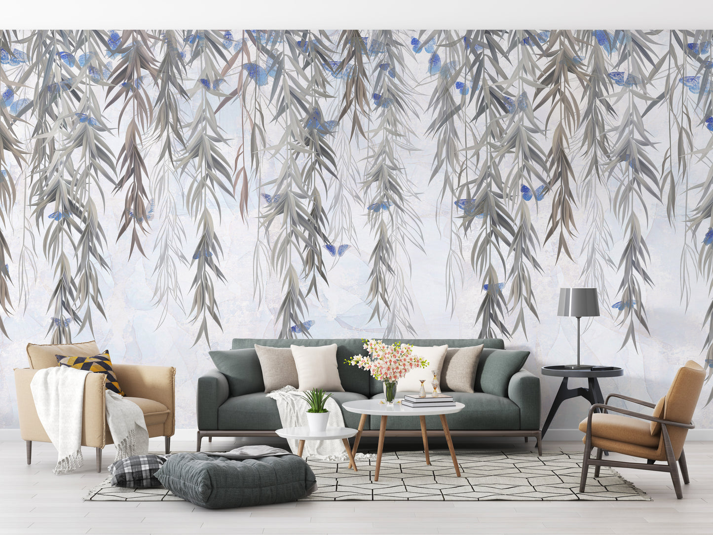 Hanging Willows on Grey Wallpaper Mural