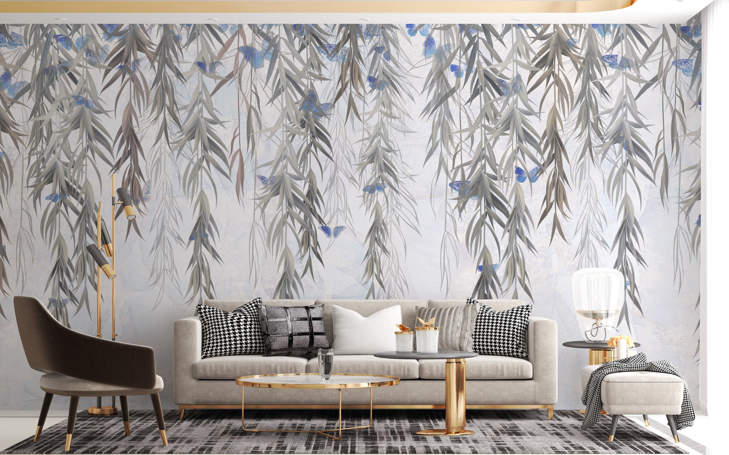 Hanging Willows on Grey Wallpaper Mural