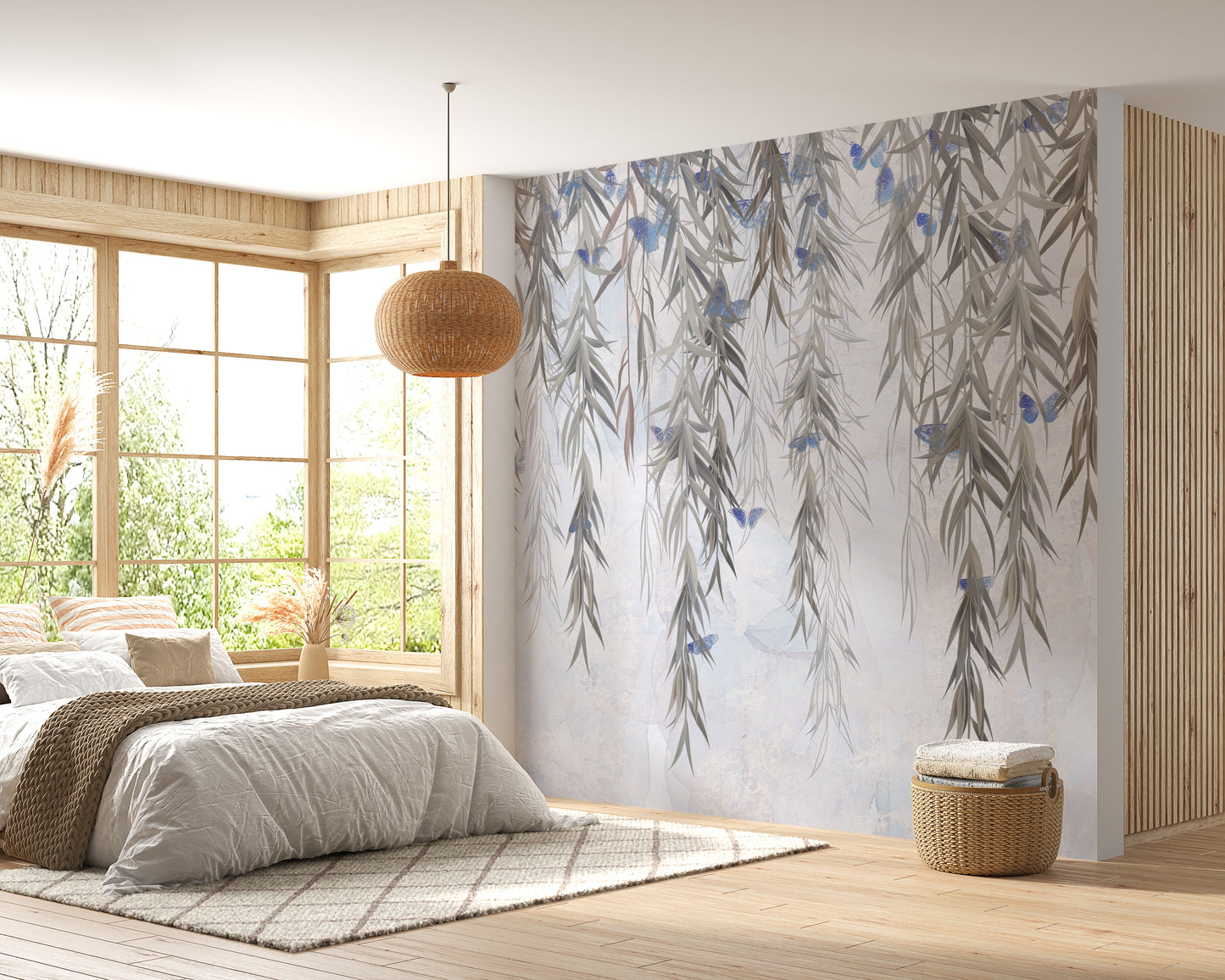 Hanging Willows on Grey Wallpaper Mural