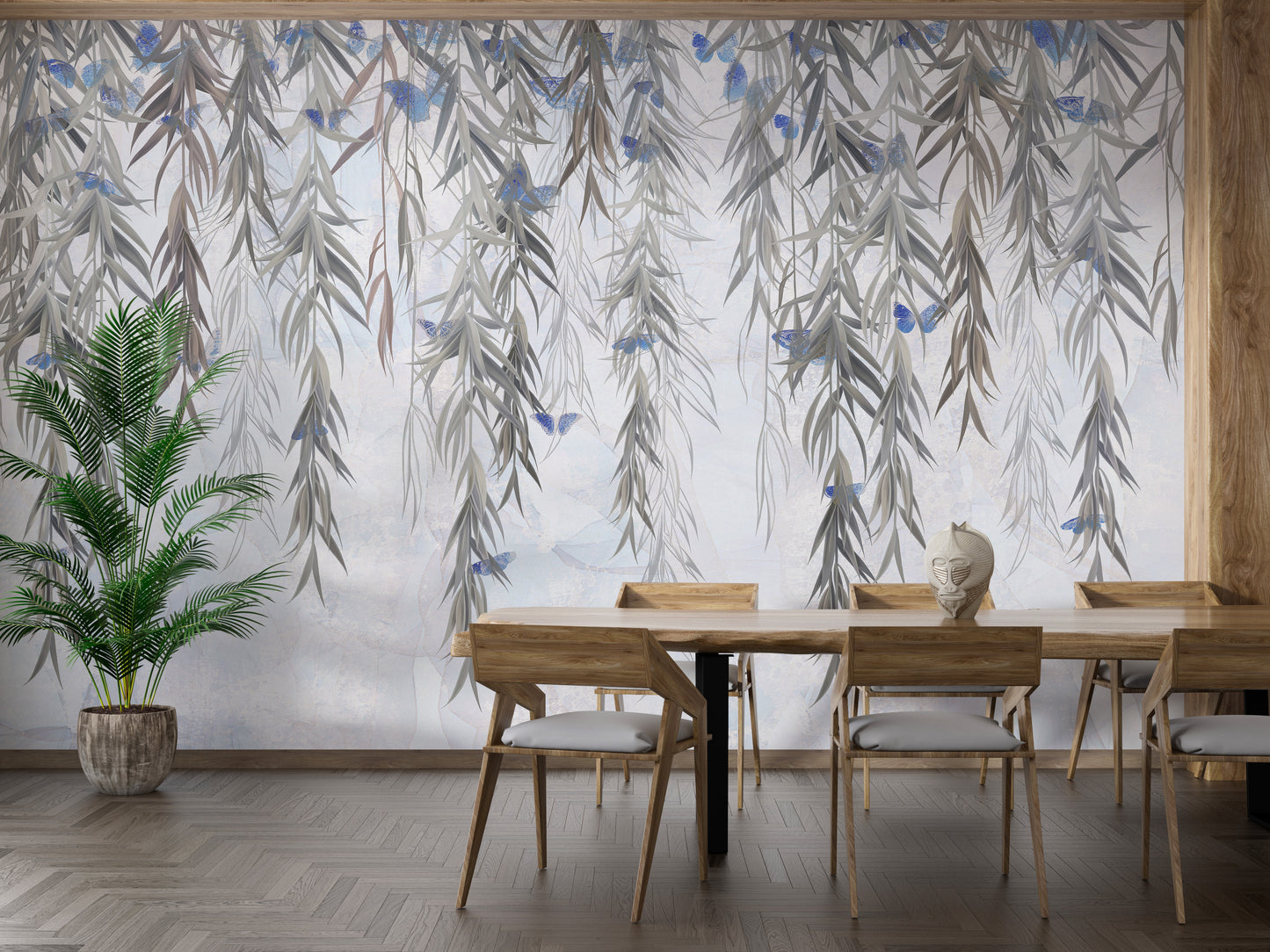 Hanging Willows on Grey Wallpaper Mural