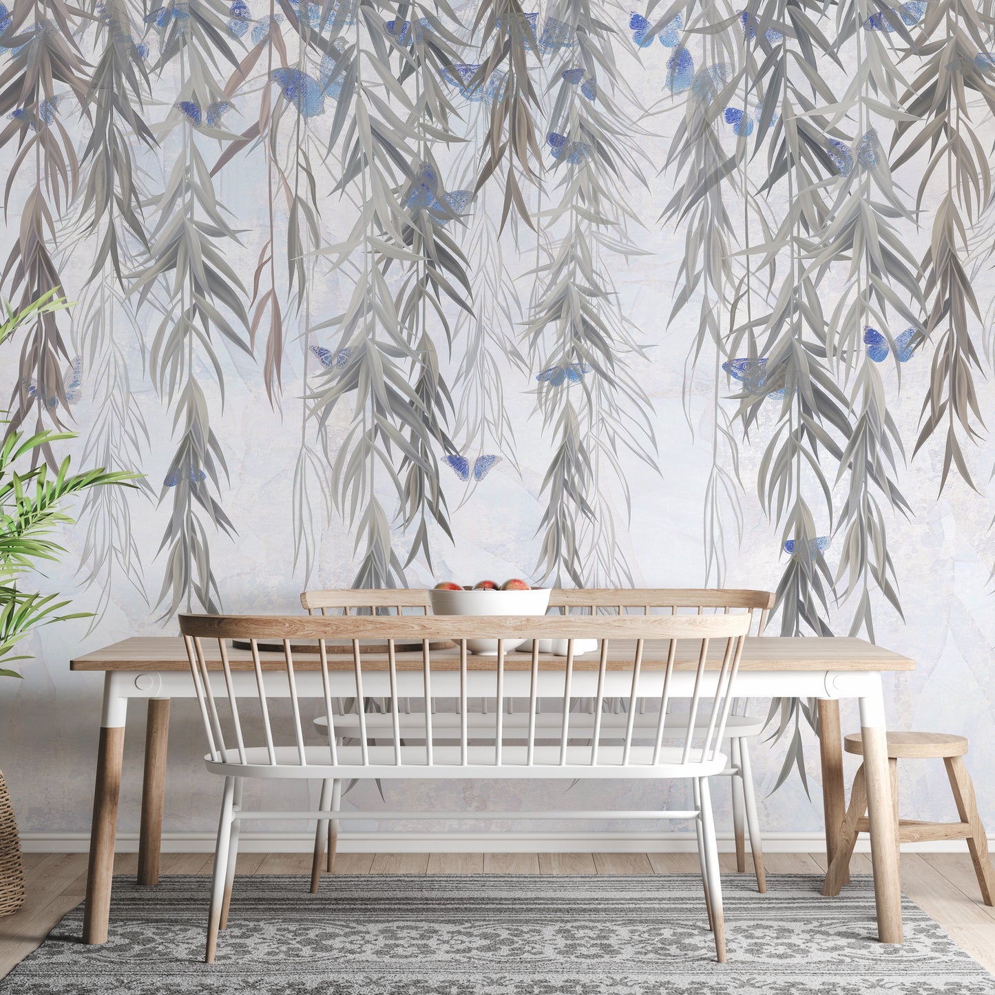 Hanging Willows on Grey Wallpaper Mural