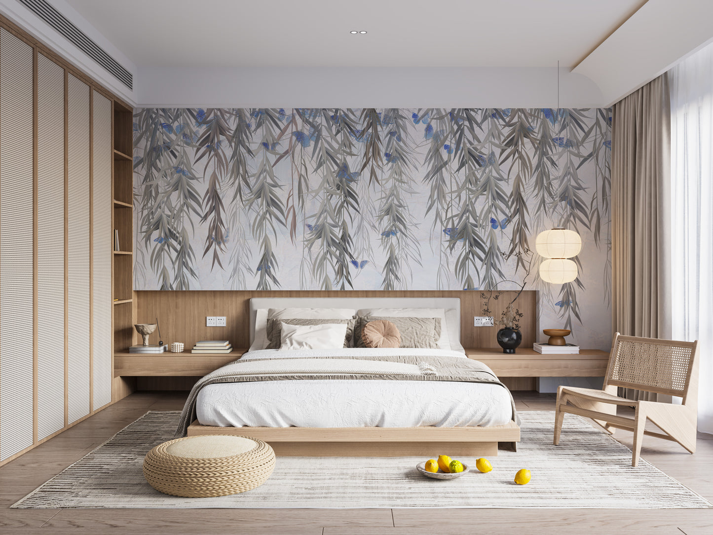 Hanging Willows on Grey Wallpaper Mural