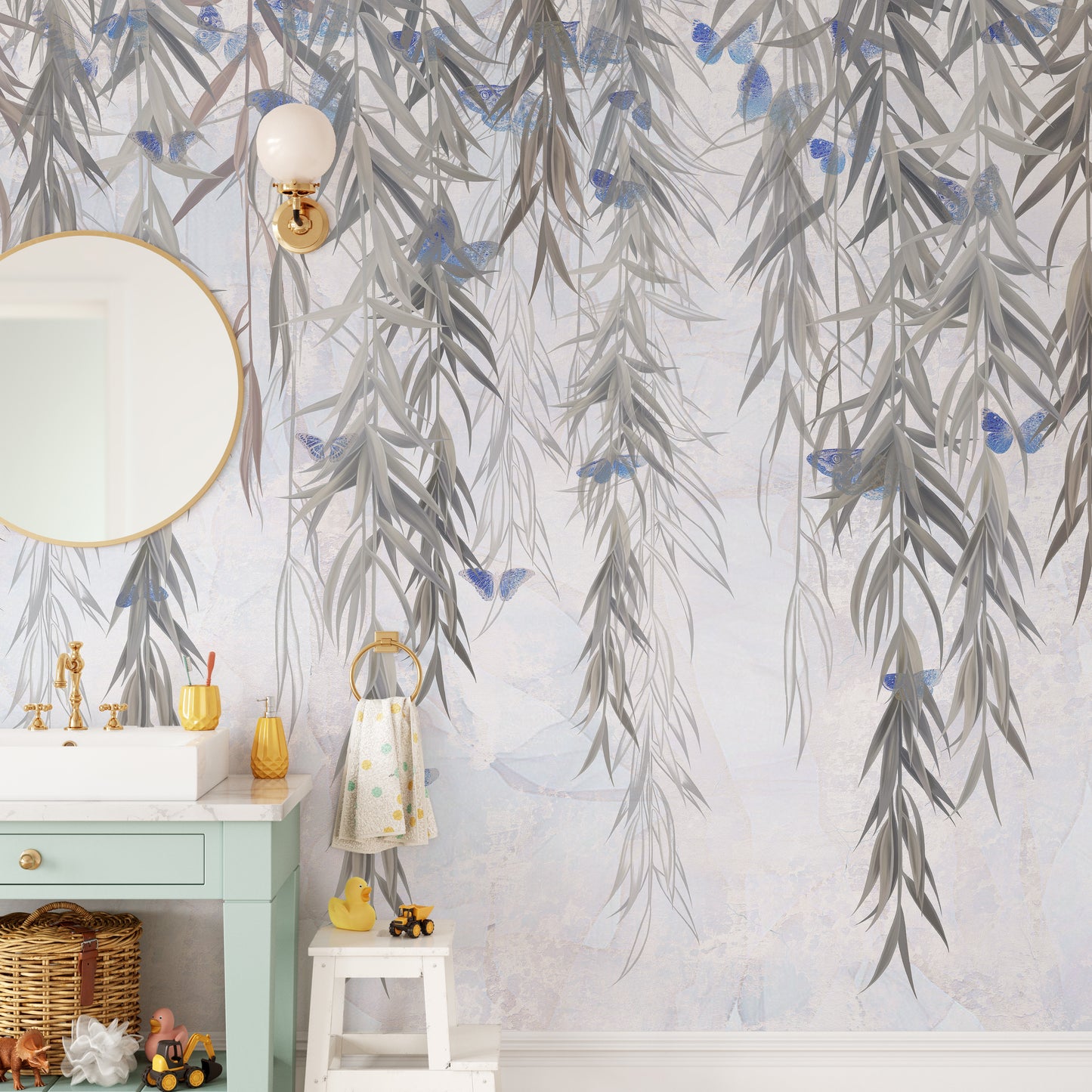 Hanging Willows on Grey Wallpaper Mural