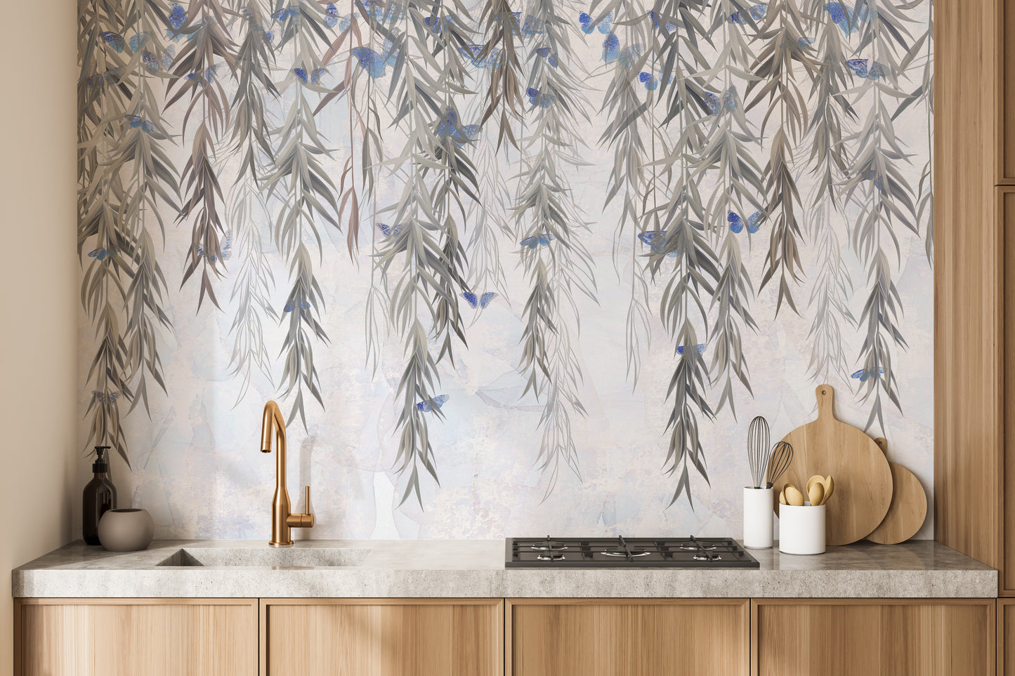 Hanging Willows on Grey Wallpaper Mural