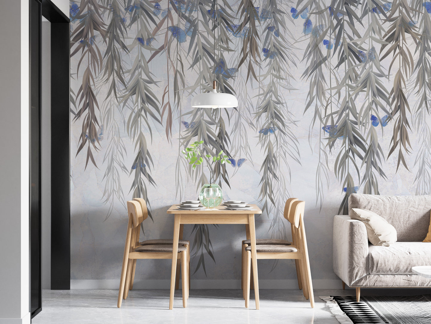 Hanging Willows on Grey Wallpaper Mural