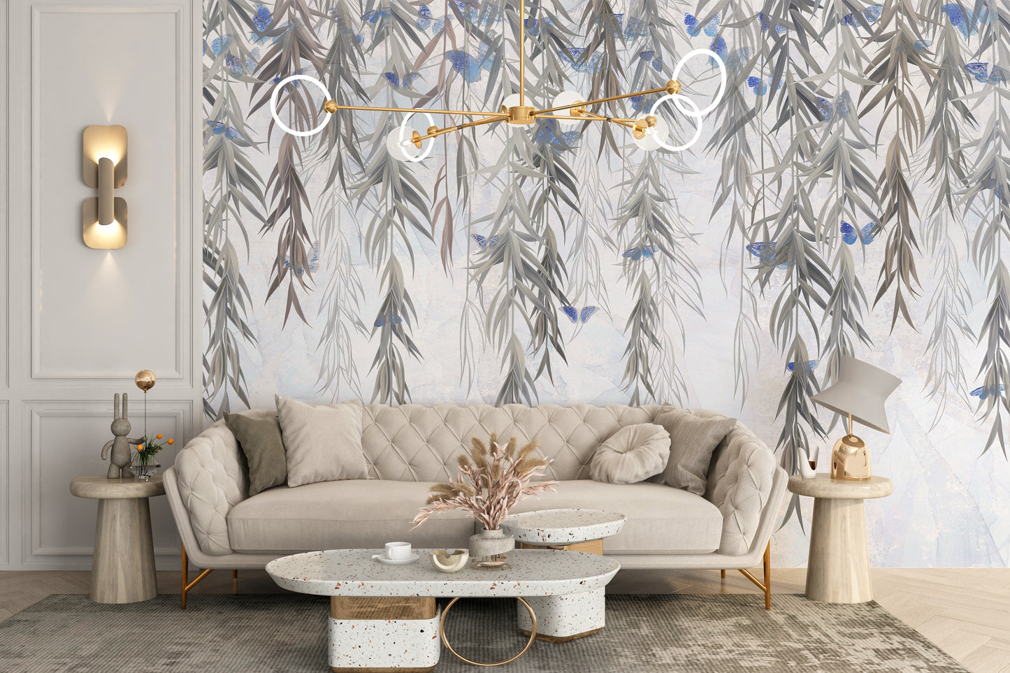 Hanging Willows on Grey Wallpaper Mural