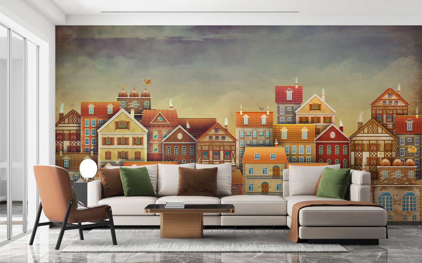 Cute Dark Color Houses Wallpaper Mural