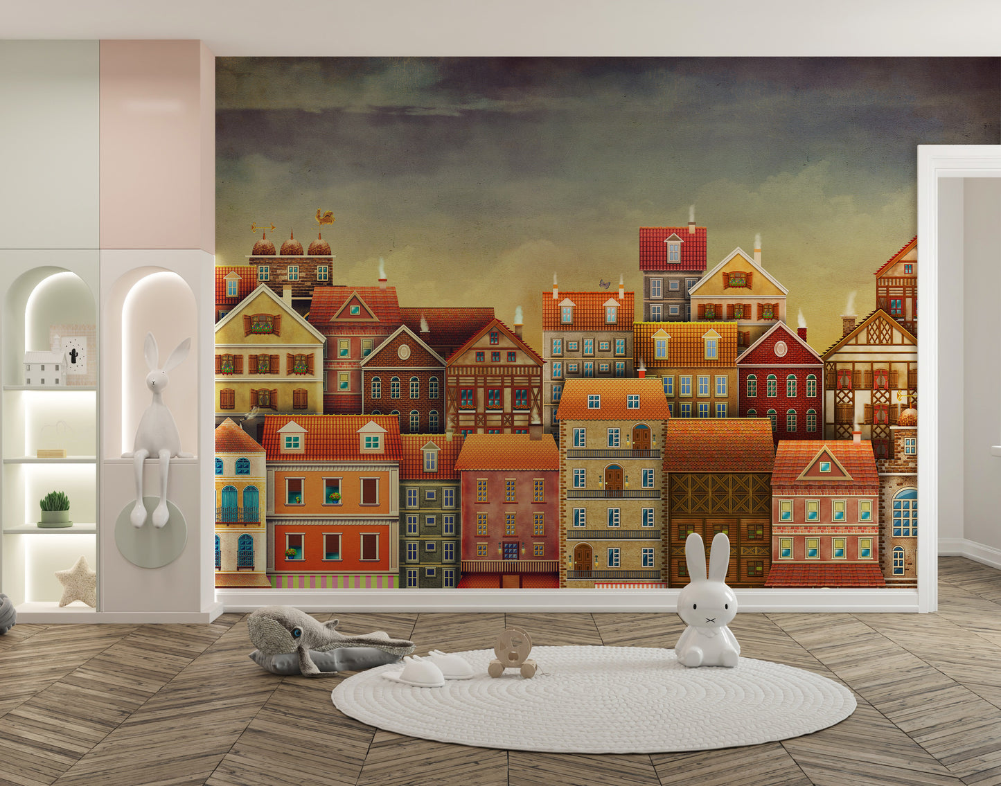 Cute houses wallpaper mural
