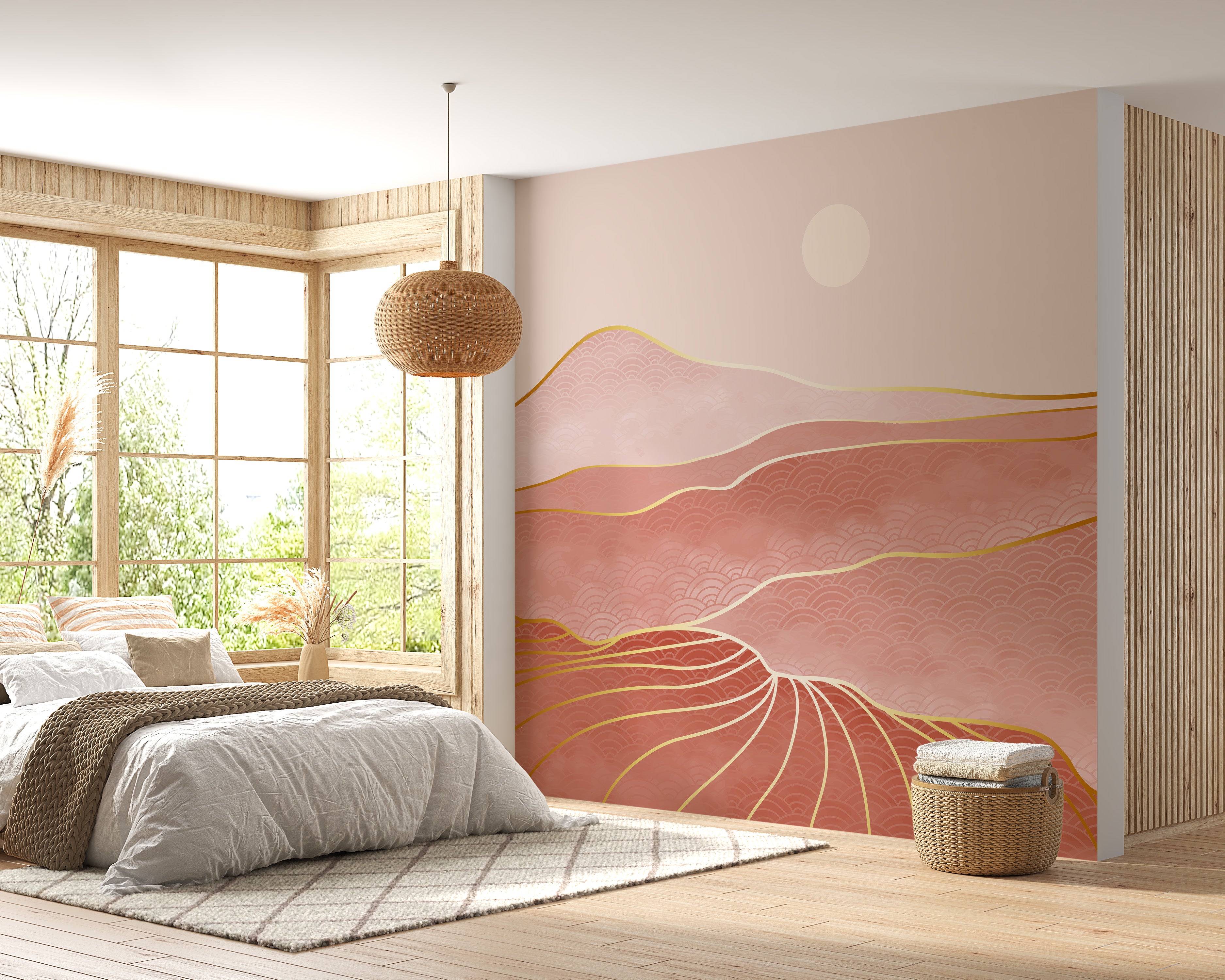 Gold accented mountain mural
