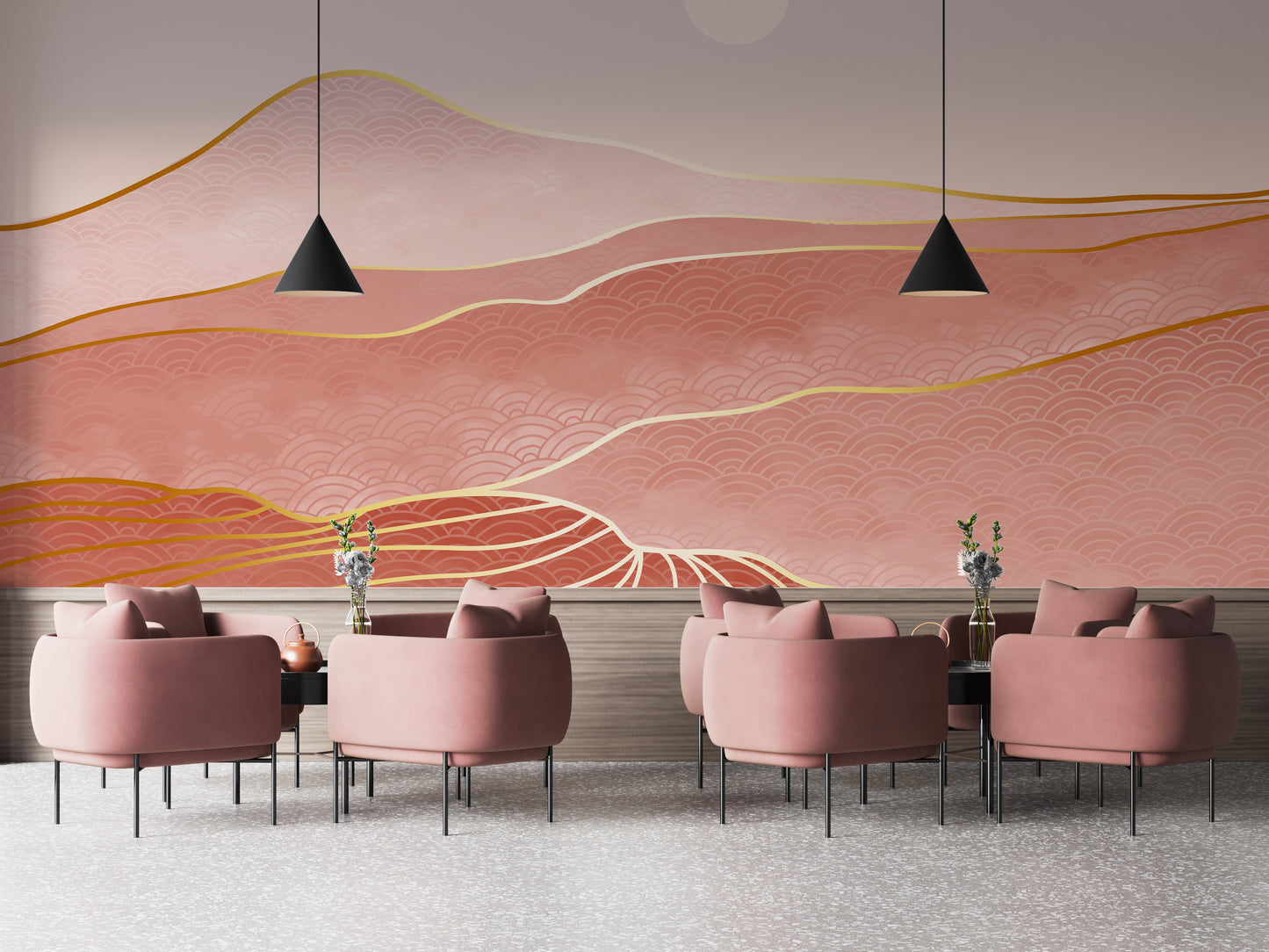 Pink peaks gold accents mural
