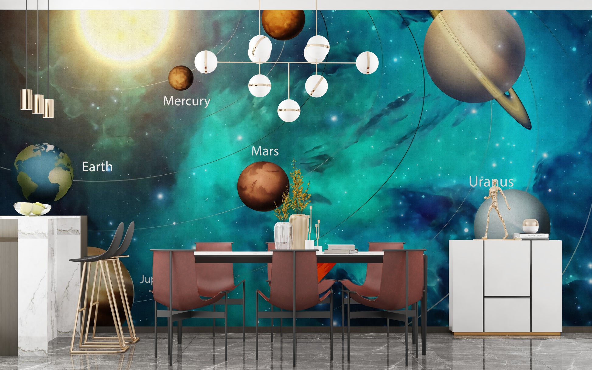 Kids planets wallpaper mural
