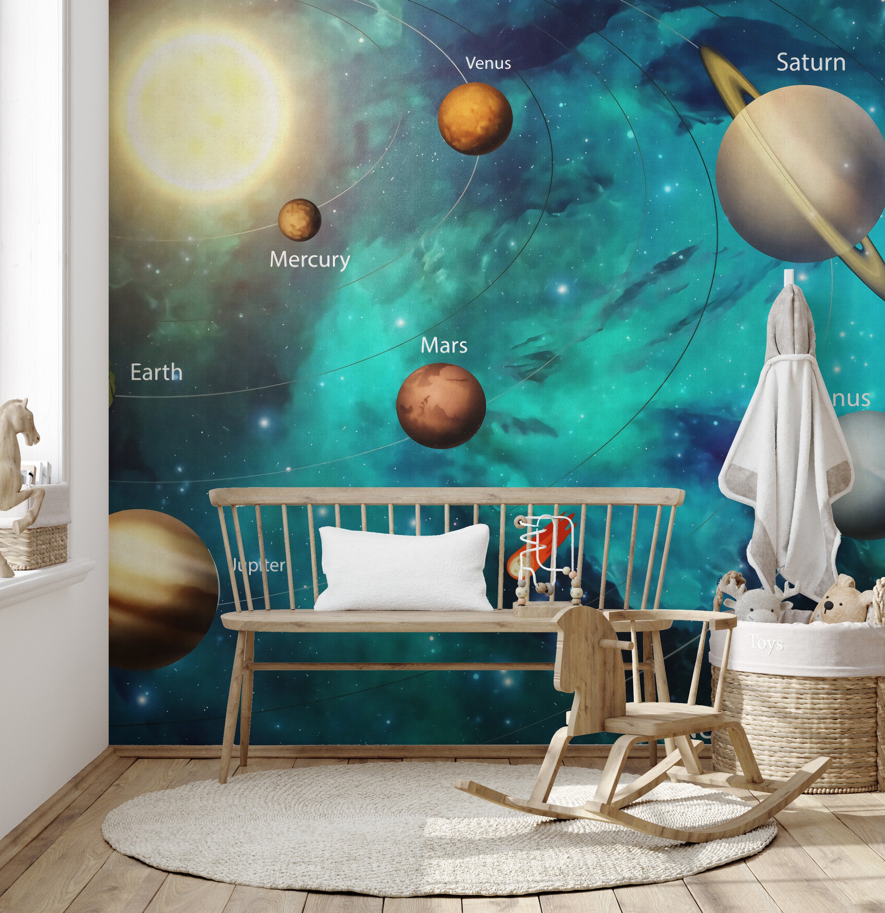 Planets orbit wallpaper mural
