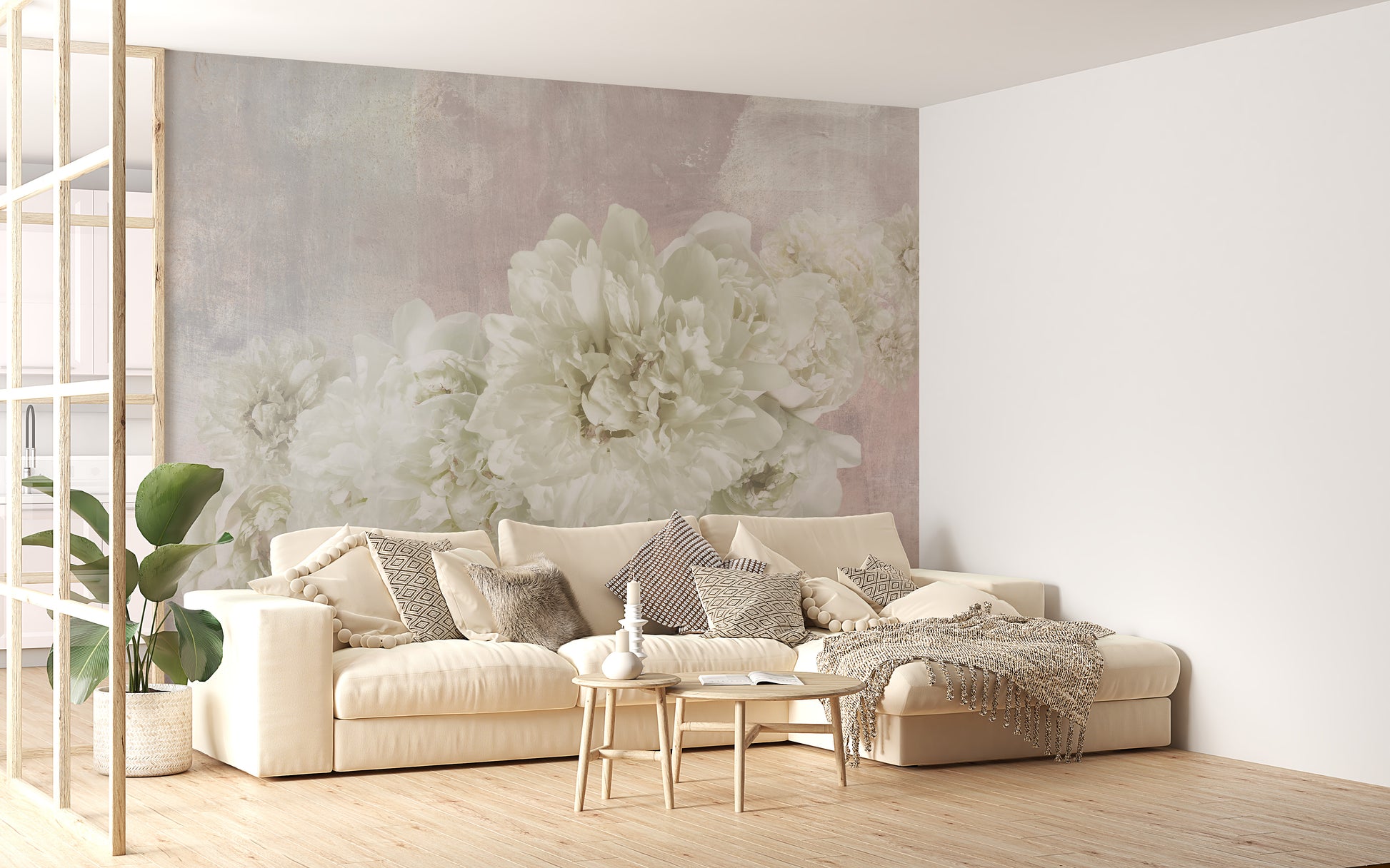 Soft pink flower mural
