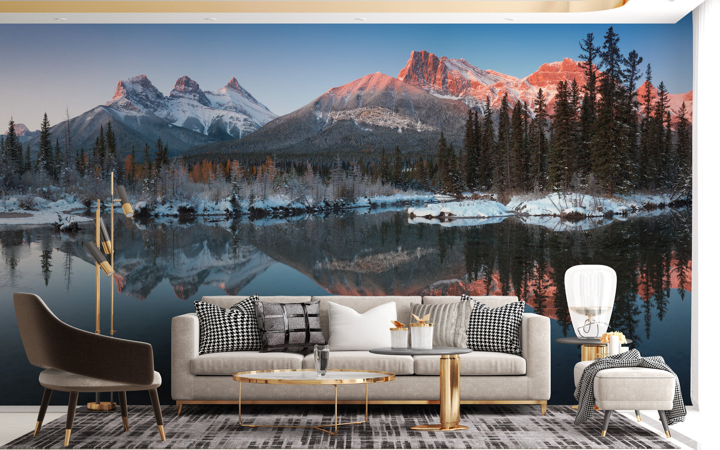 Stunning snowy mountain mural view 