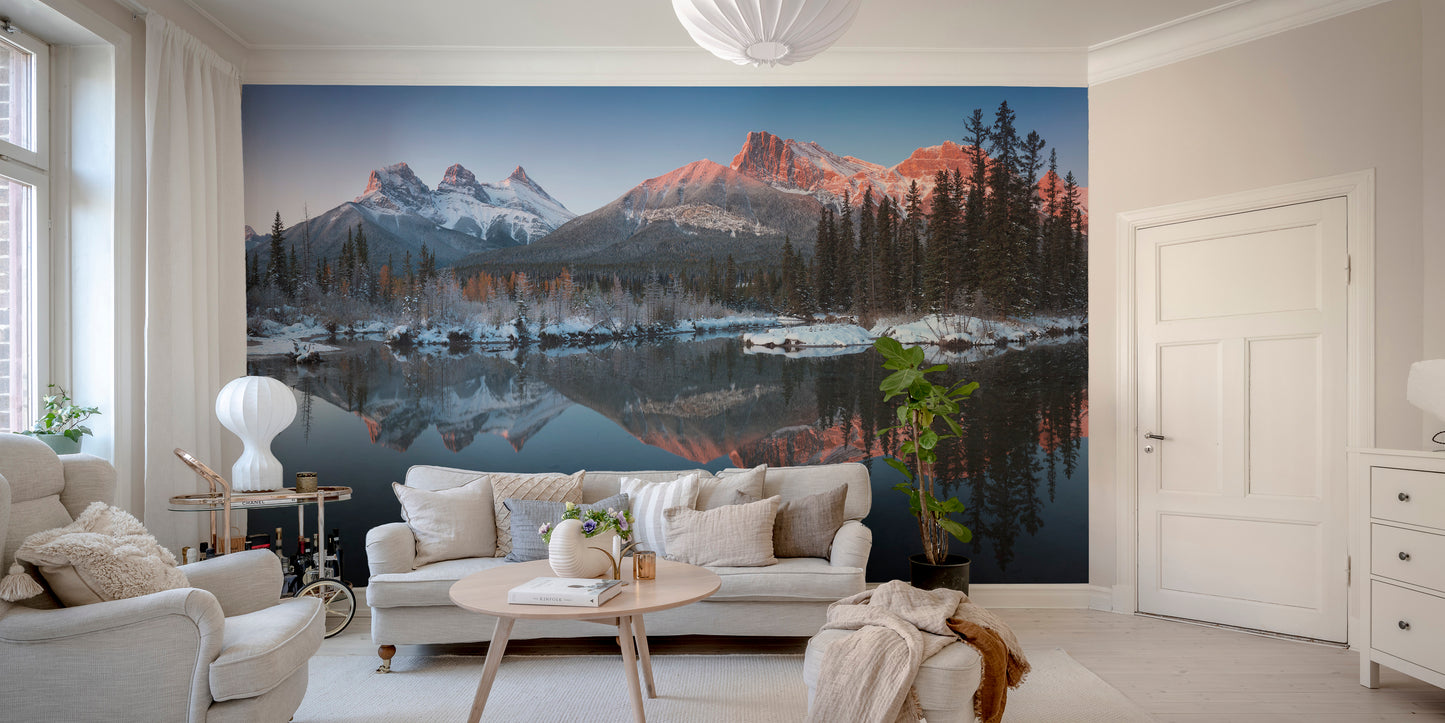 Realistic snowy mountain mural art