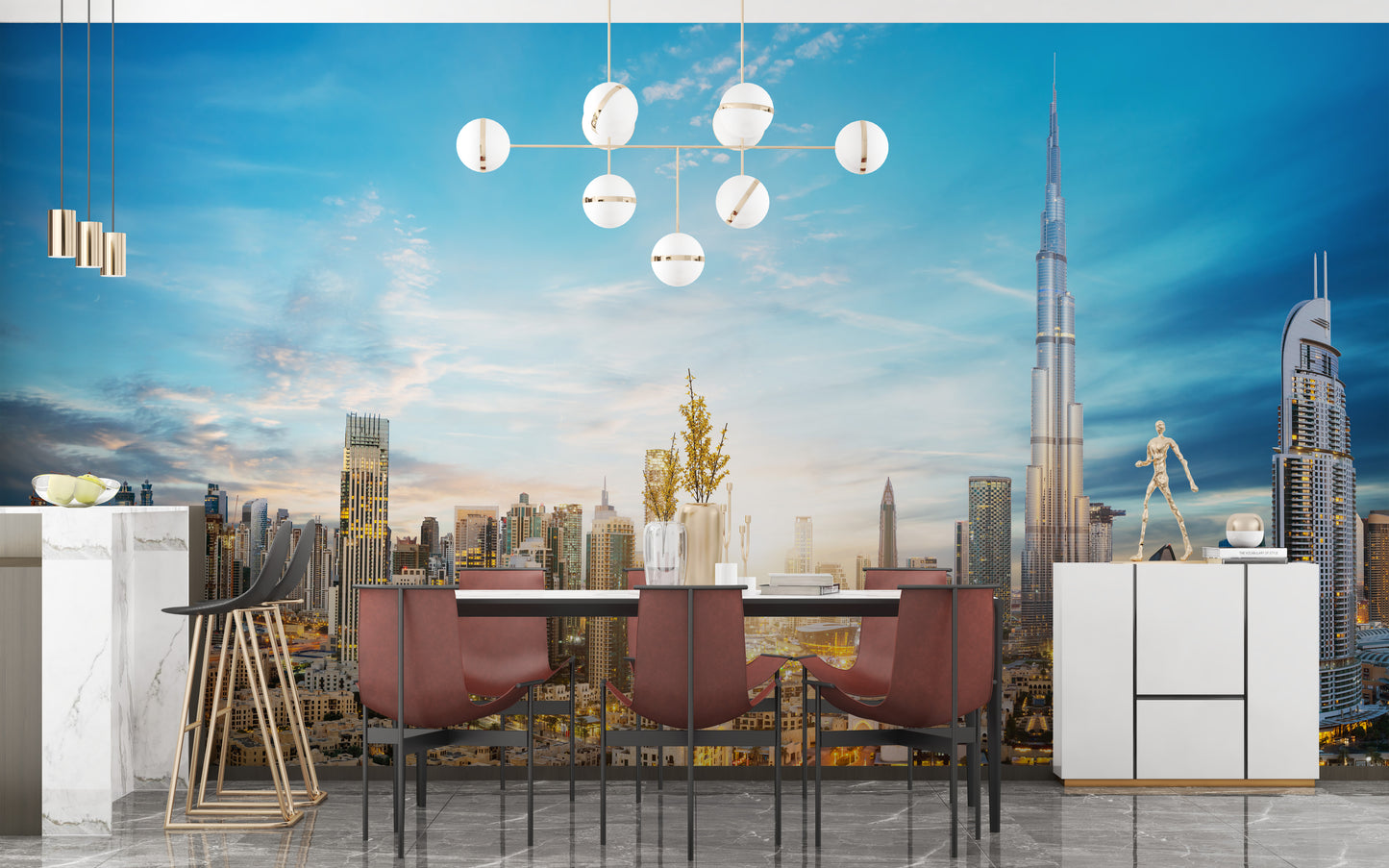 Breathtaking Dubai skyline mural effect