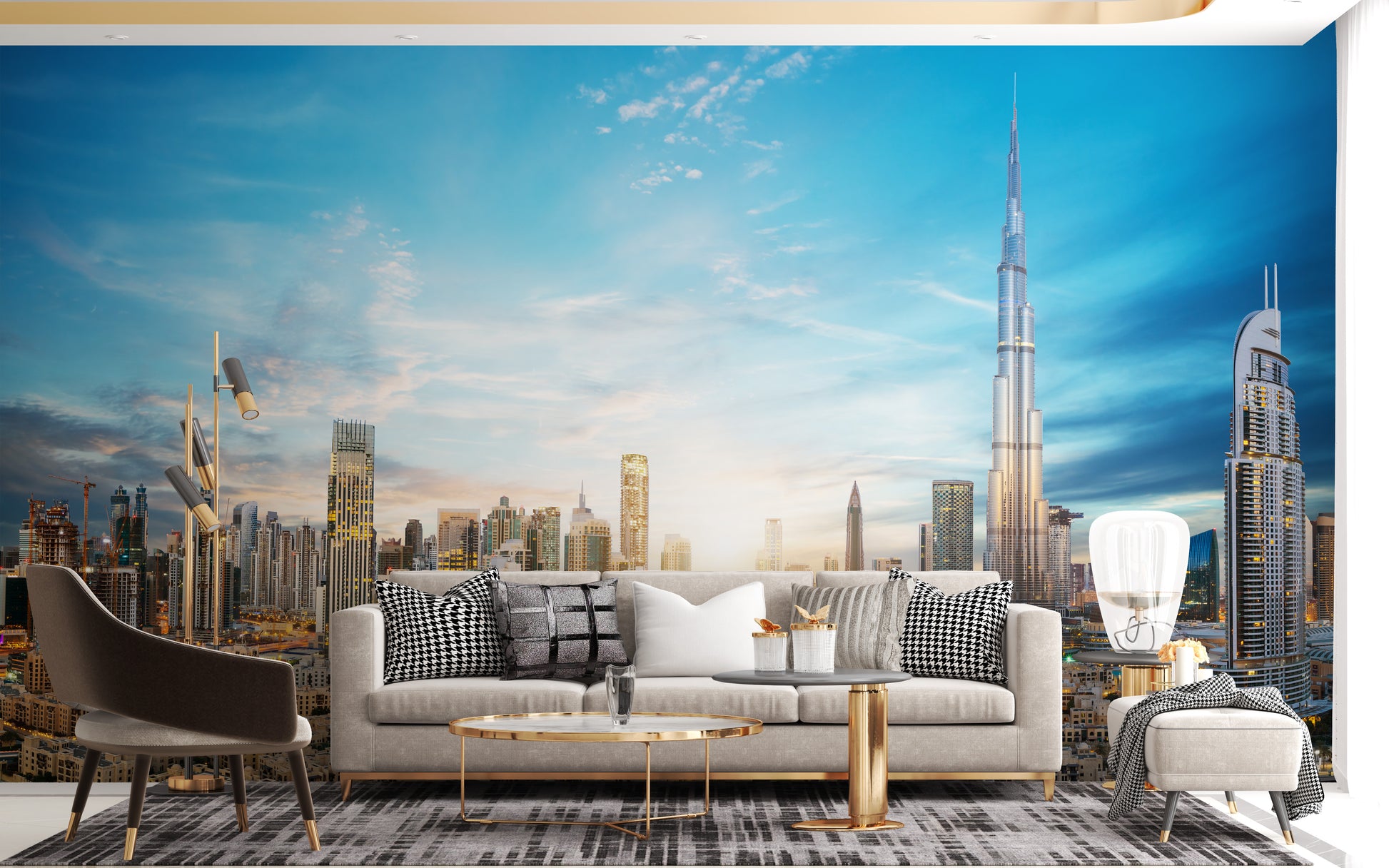 Towering Dubai skyline mural illustration