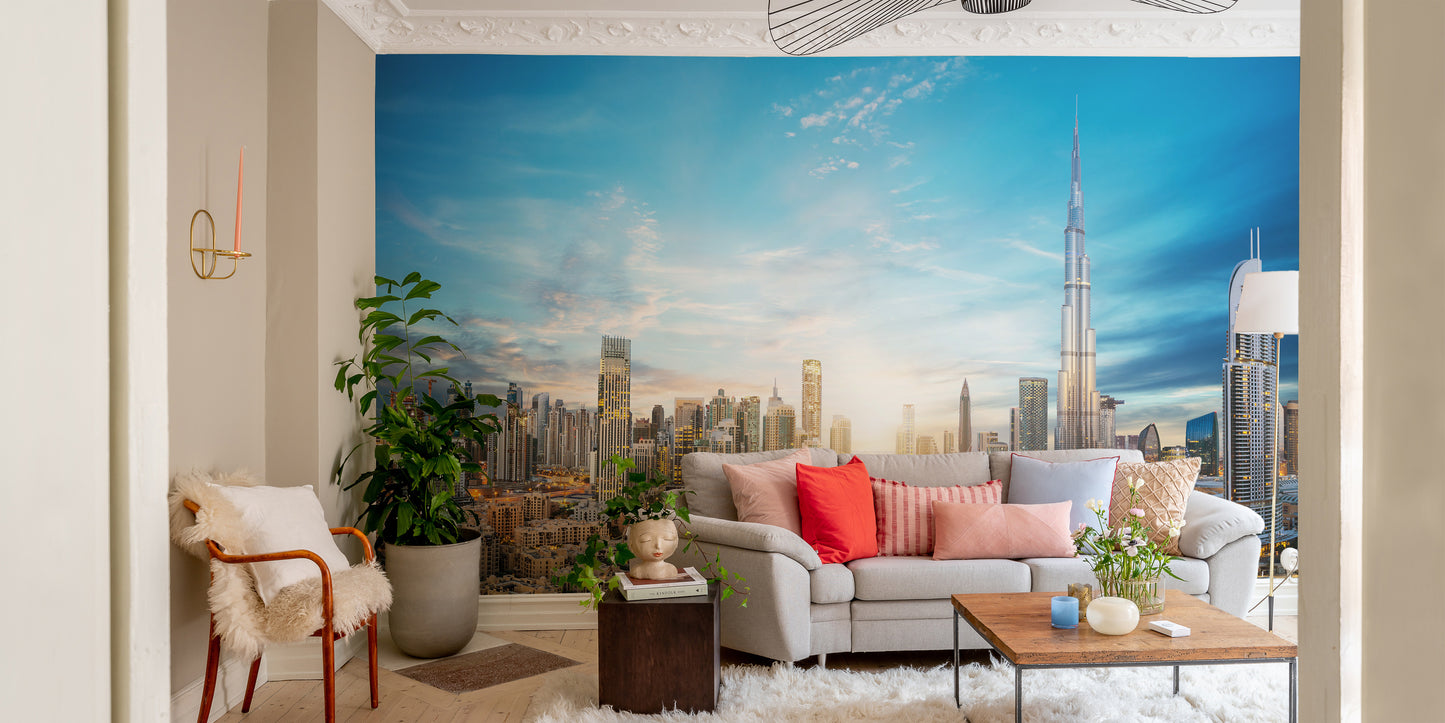 Iconic Dubai skyline mural artwork
