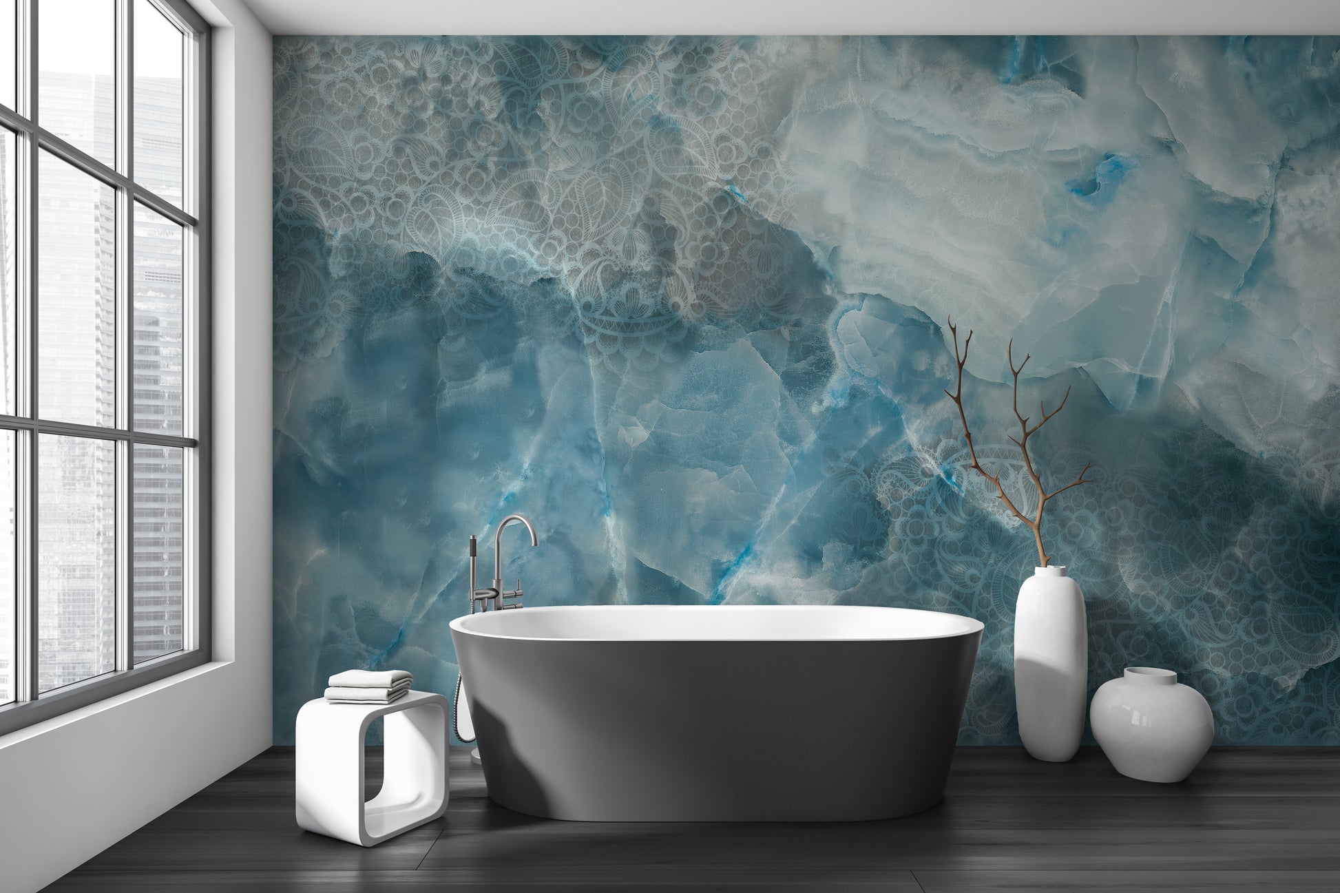 Aqua stone cracked texture mural artwork