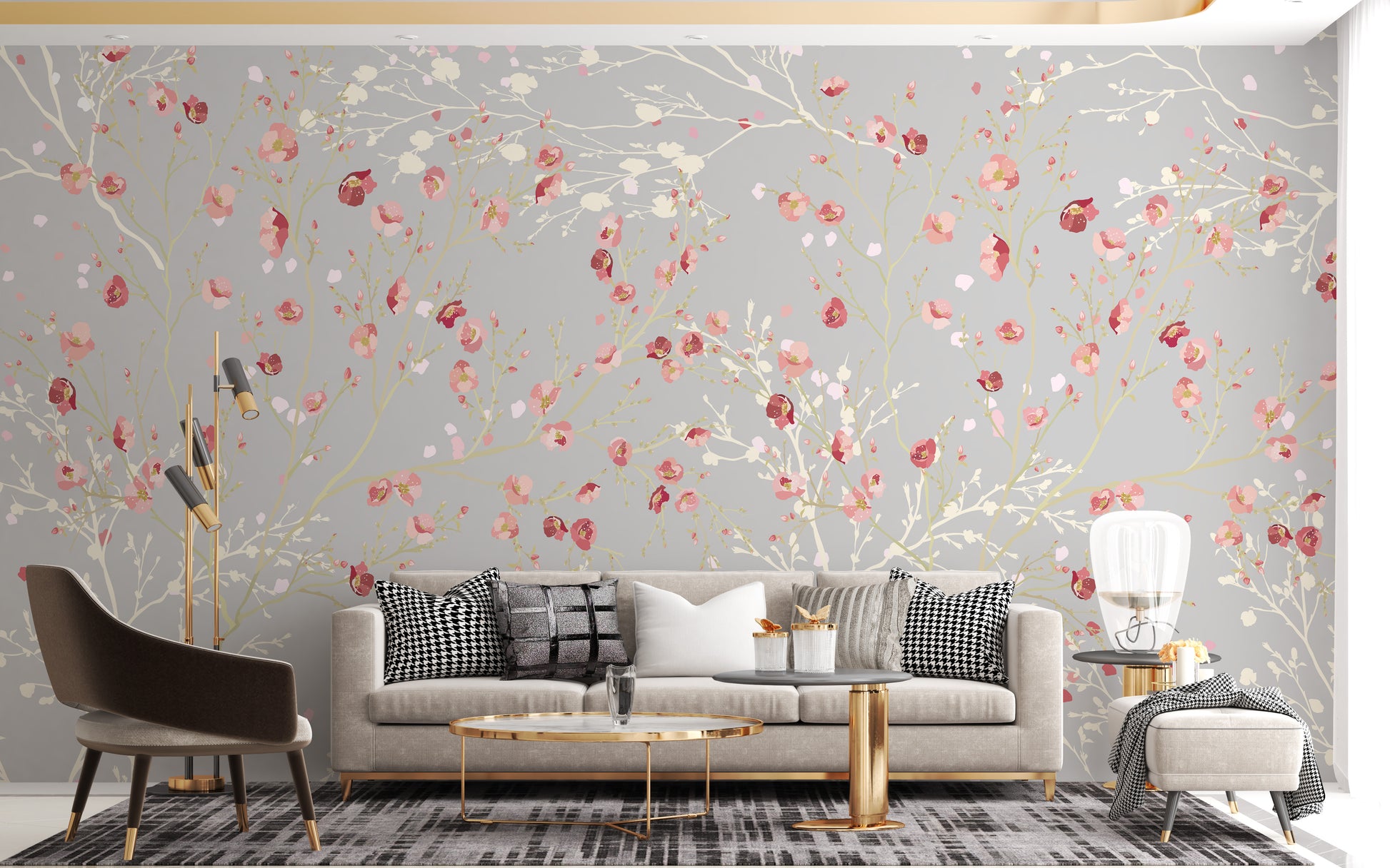 Red and white bloom wallpaper mural design