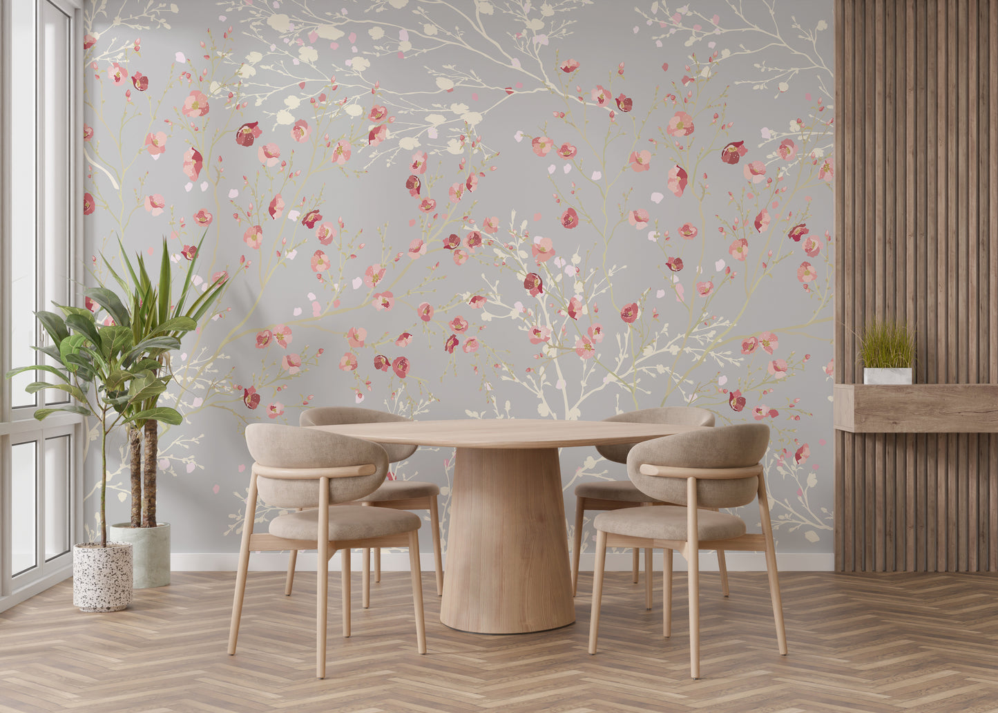 White and red flowers wallpaper mural decor