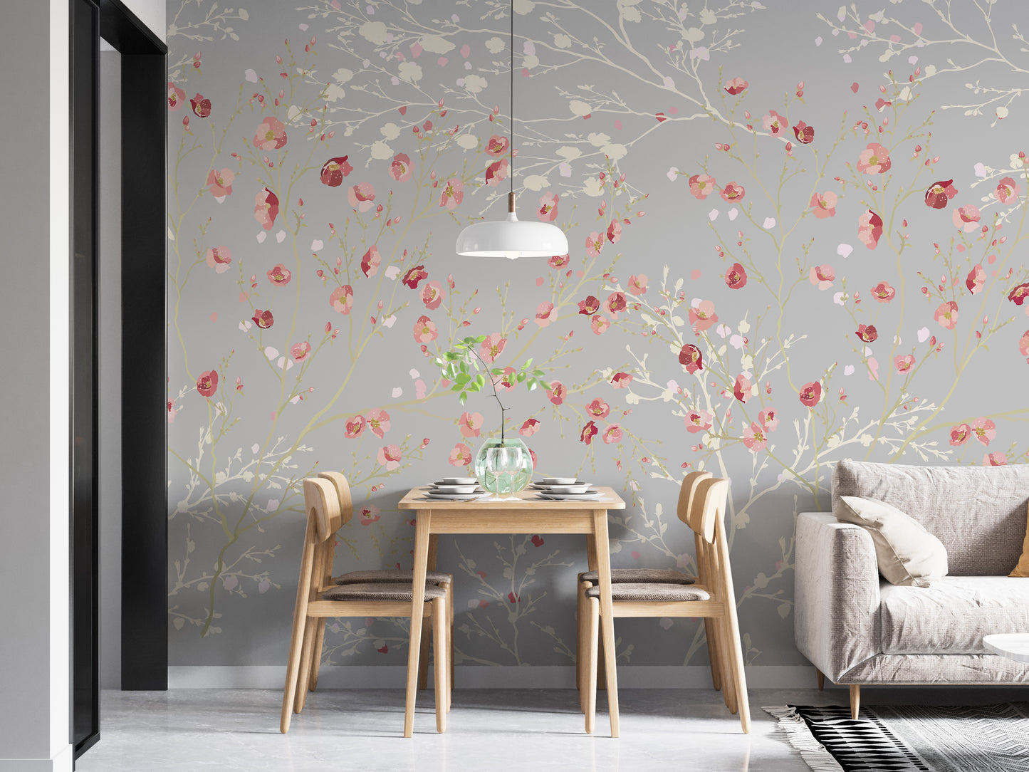 Vibrant red and white flower mural wallpaper