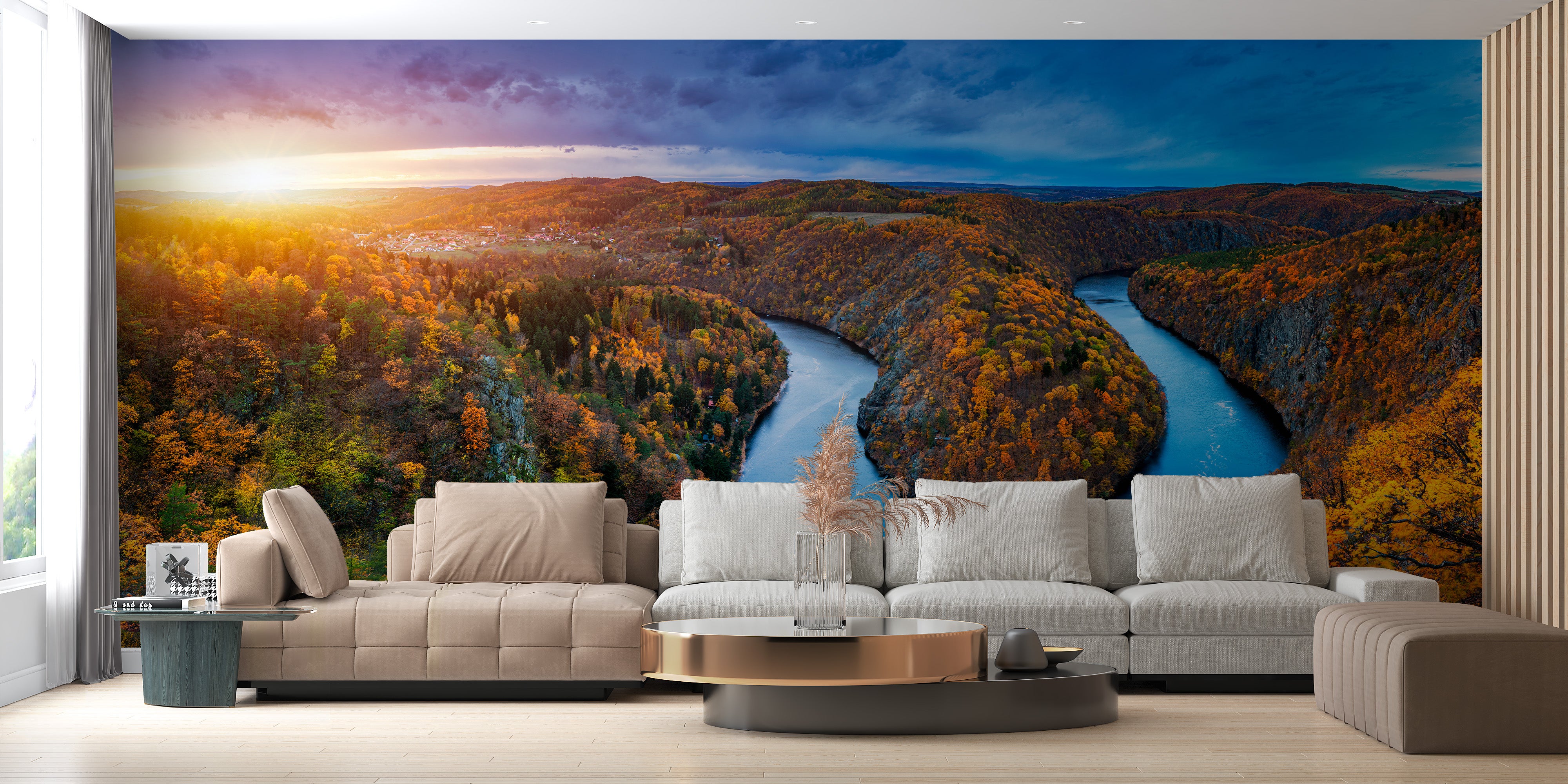 Vltava River wallpaper mural in autumn tones