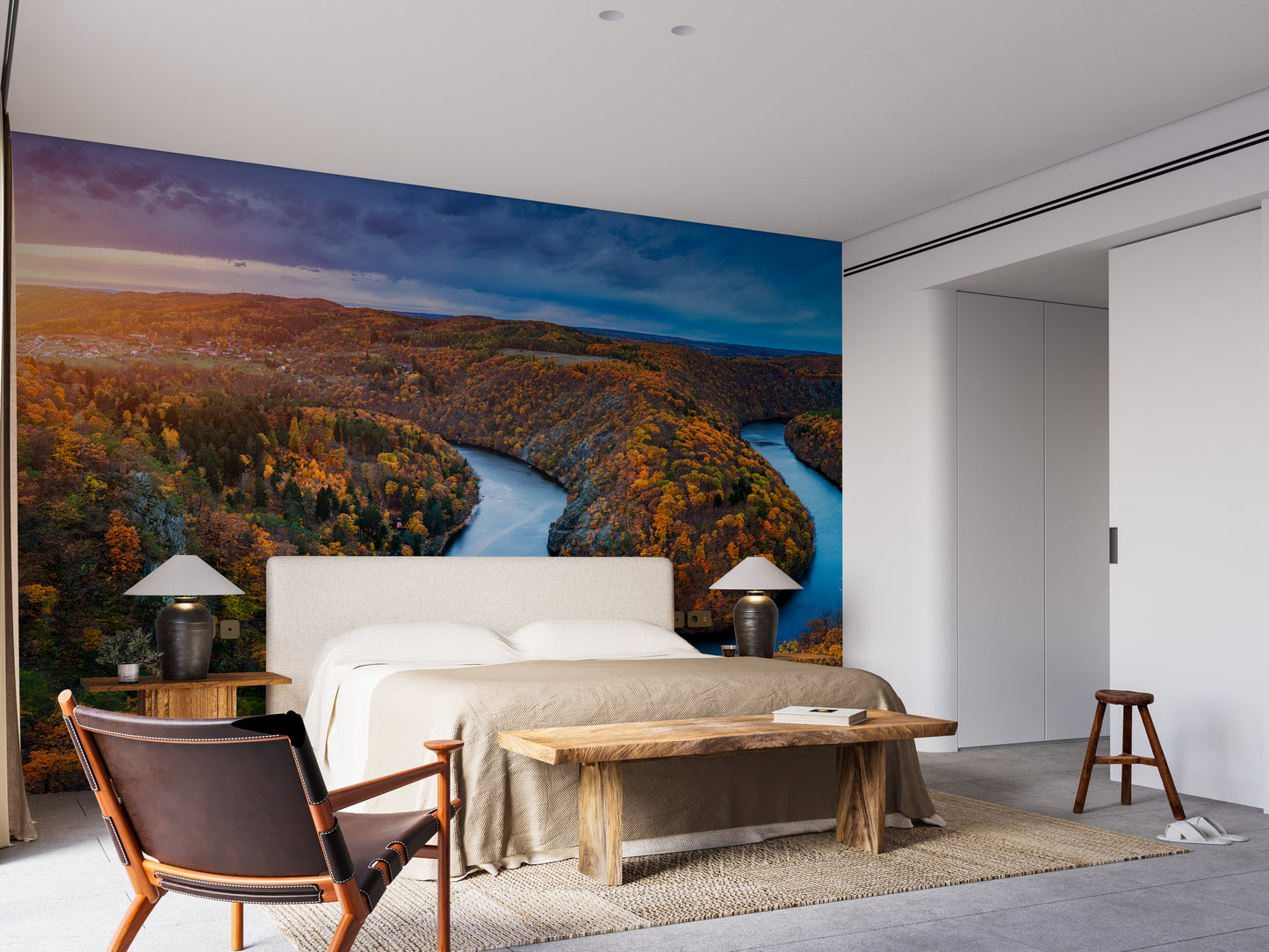 Scenic Vltava River autumn wallpaper mural